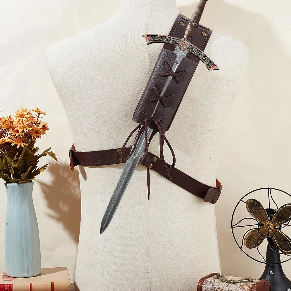 GORGECRAFT Średniowieczny renesansowy miecz żaba, regulowany skórzany pasek na ramię, pasek crossbody, pasek retro, kabura LARP, kostium wojownika, akcesorium dla mężczyzn, Halloween, cosplay, czarny