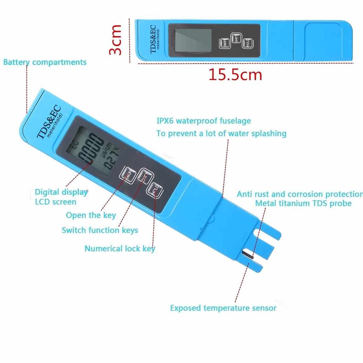 DollaTek Przeno?ny cyfrowy miernik pH LCD 3 w 1 TDS EC tester pióro czysto?? wody filtr PPM z 4 ró?nymi trybami tester poziomu wody