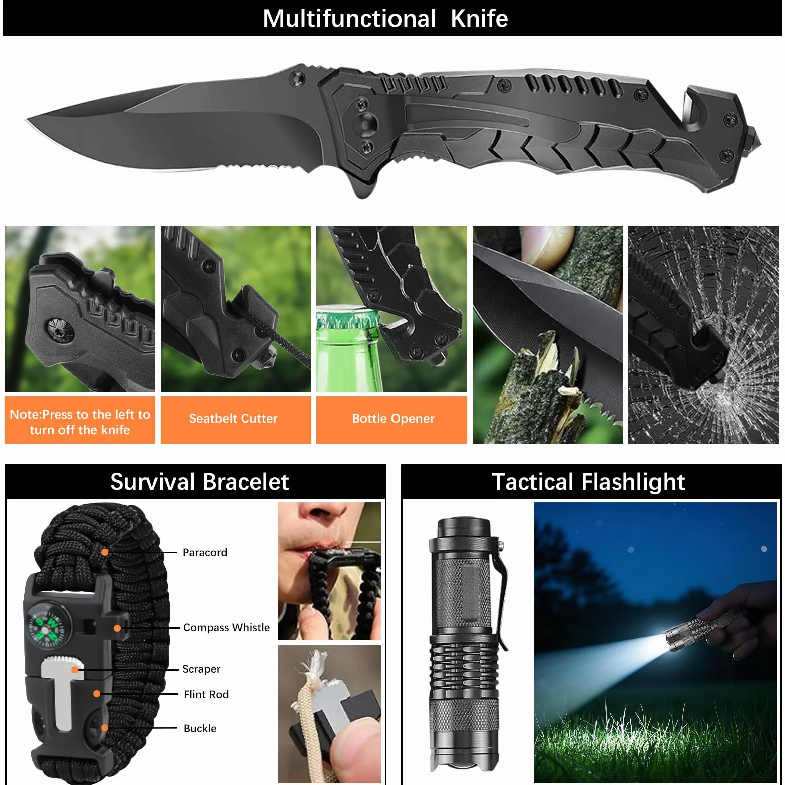 Zestaw survivalowy 72 w 1, profesjonalny zestaw awaryjny do użytku na zewnątrz, do domu, zestaw noży premium, wyposażenie survivalowe, na kemping, do bushcraft, wędrówek, polowania, przygód, ojców,