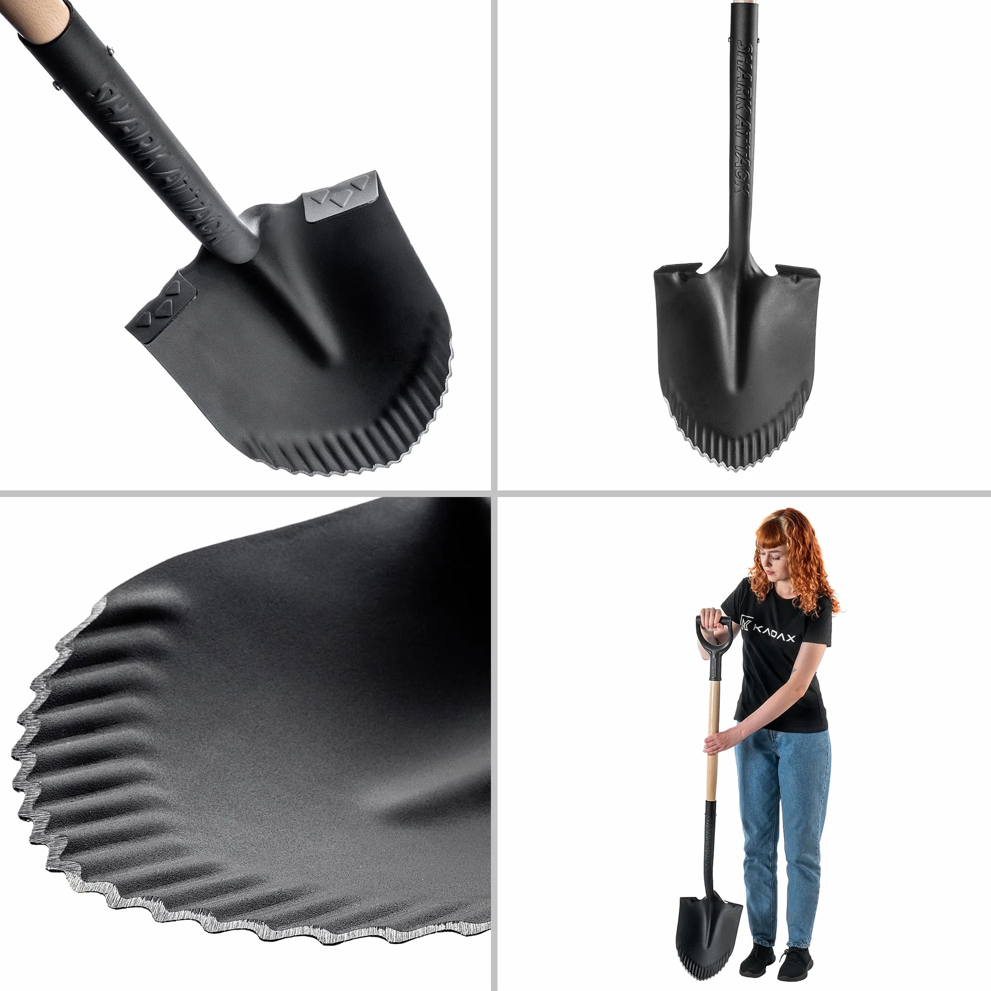 KADAX Szpadel drenażowy, spiczasty, z uchwytem D i trzonkiem, lekki, z zębami 130 x 23,5 cm do wykopów i rowków drenażowych w twardej, mokrej ziemi