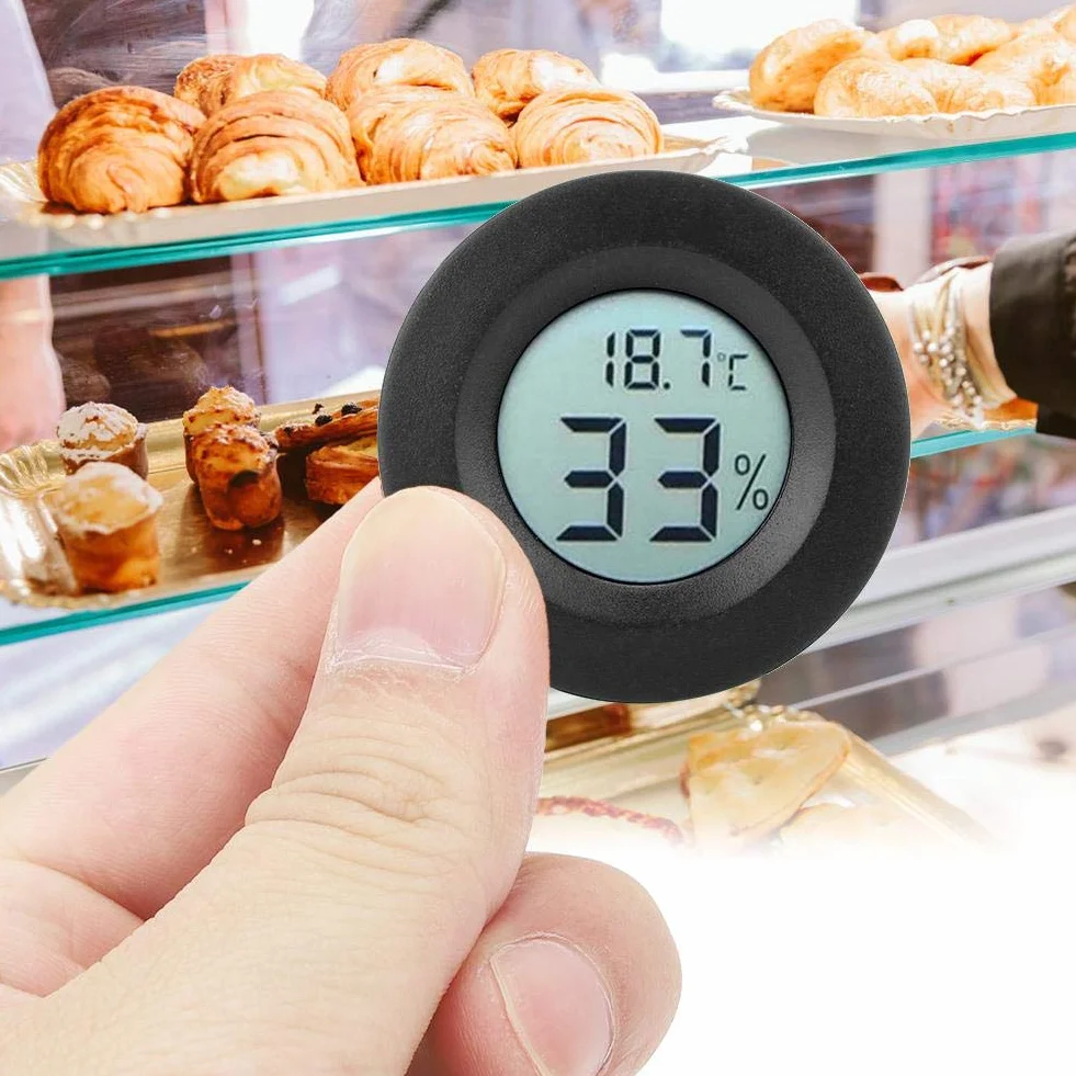 Wbudowany Termometr Pokojowy LCD z Okrągłym Wyświetlaczem, Mini Termometr Wilgotności do Domowego Pokoju Dziecięcego (Czarny)