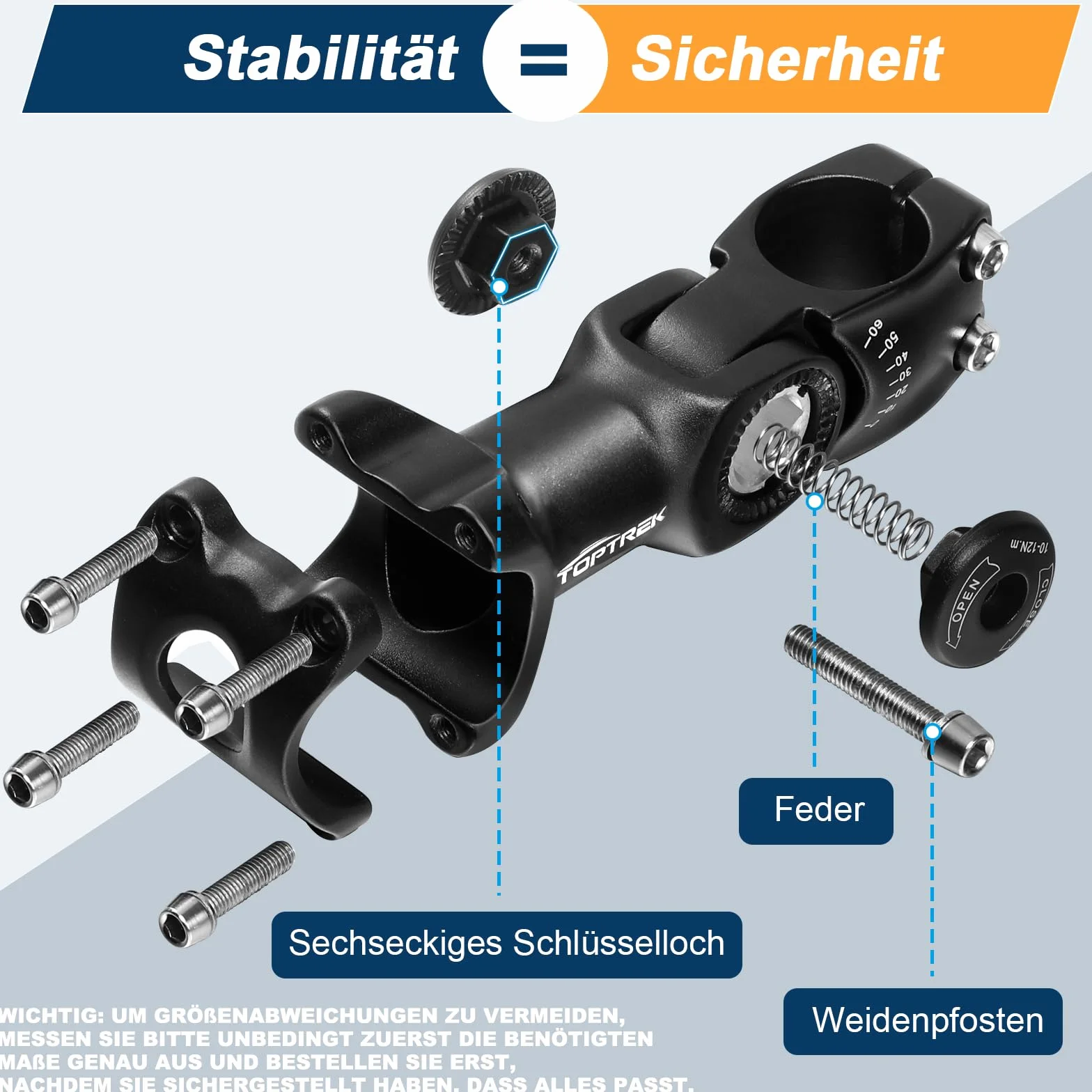 toptrek Wspornik kierownicy rowerowej, podwyższenie kierownicy roweru 31,8 mm, 130 mm, aluminium, wspornik kierownicy regulowany ± 60°, podwyższenie kierownicy rowerowej, sześciokątny otwór do MTB