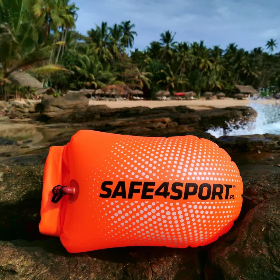 SAFE4SPORT PerfectSwimmer - dmuchana bojka asekuracyjna do pływania - boja pływacka z kieszenią na rzeczy 20L