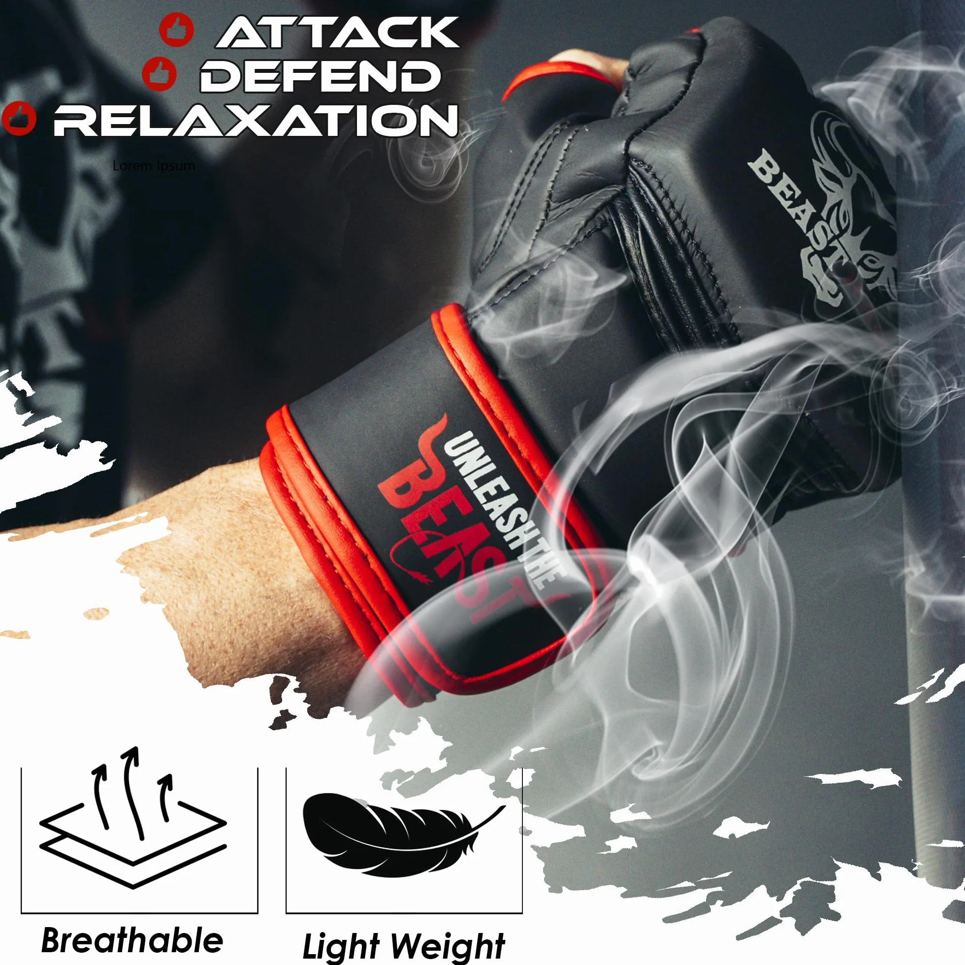 BEASTRAGE Rękawice MMA dla mężczyzn i kobiet, rękawice do sztuk walki, sparing, wentylowana dłoń, wegańska skóra, walka w klatce, muay thai, kickboxing, worek bokserski, kickboxing