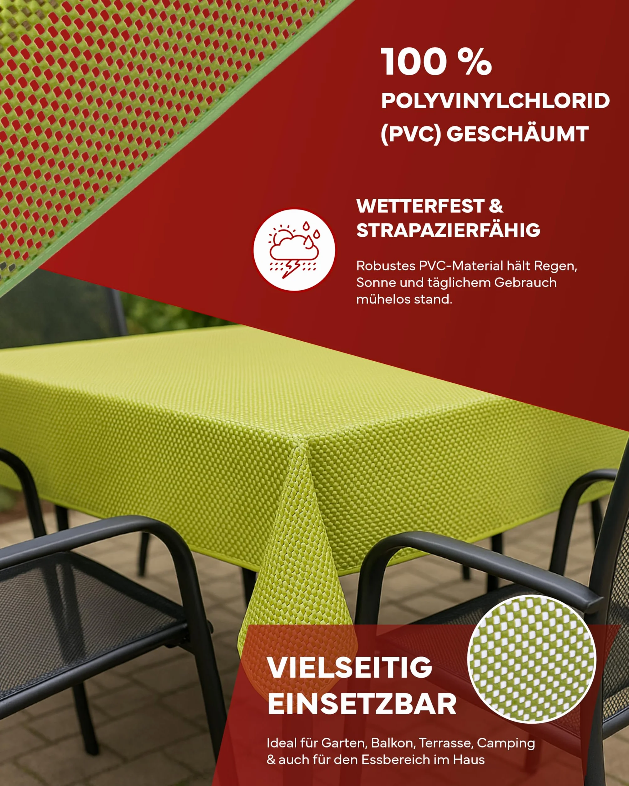 Obrus na stół ogrodowy, okrągły, 140 cm, zielony, karo, odporny na warunki atmosferyczne, z pianki, antypoślizgowy