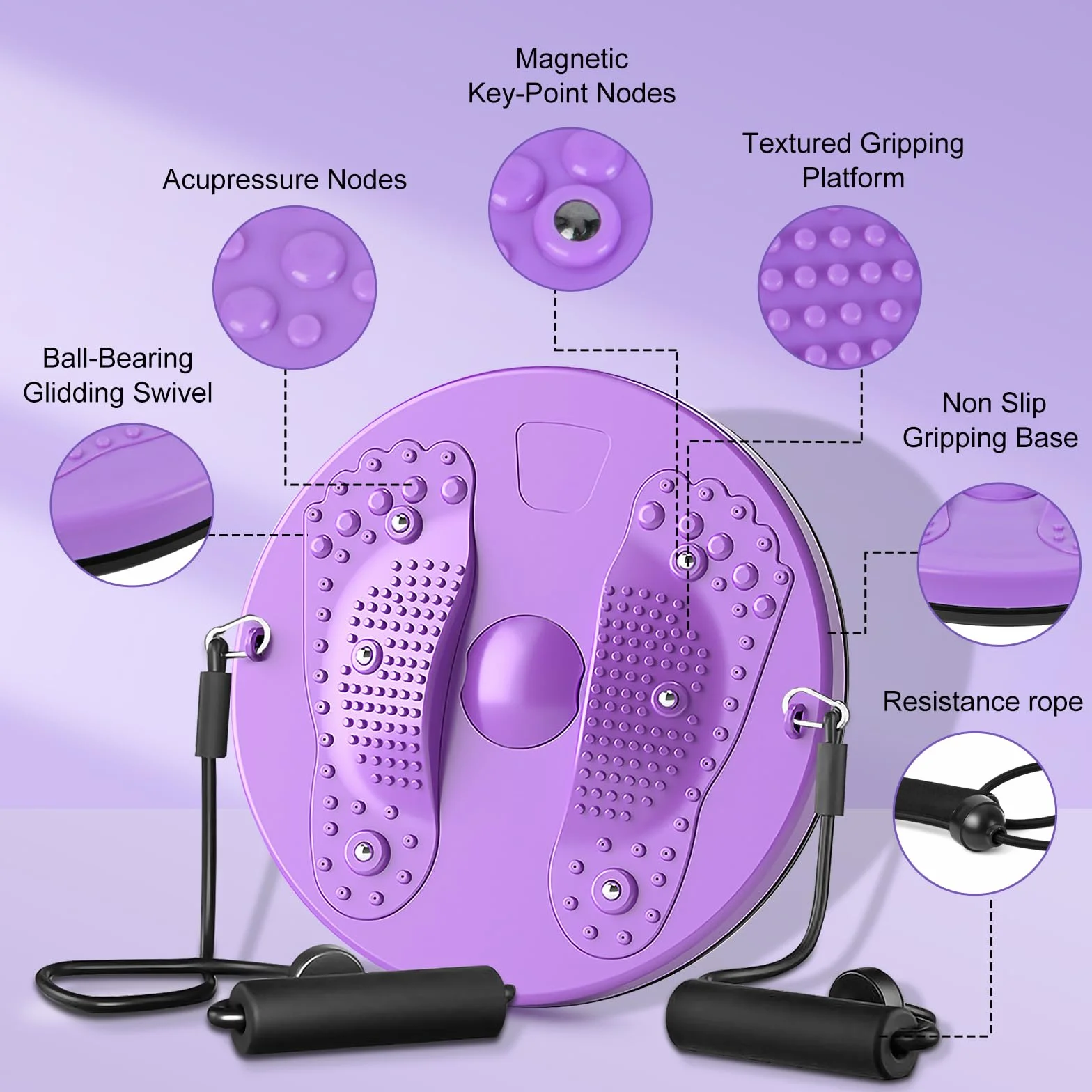 flintronic Deska do skręcania talii, kręcąca talię, regulowana tarcza do trenera talii z uchwytami, gramofon fitness do treningu w domu z paskami oporowymi