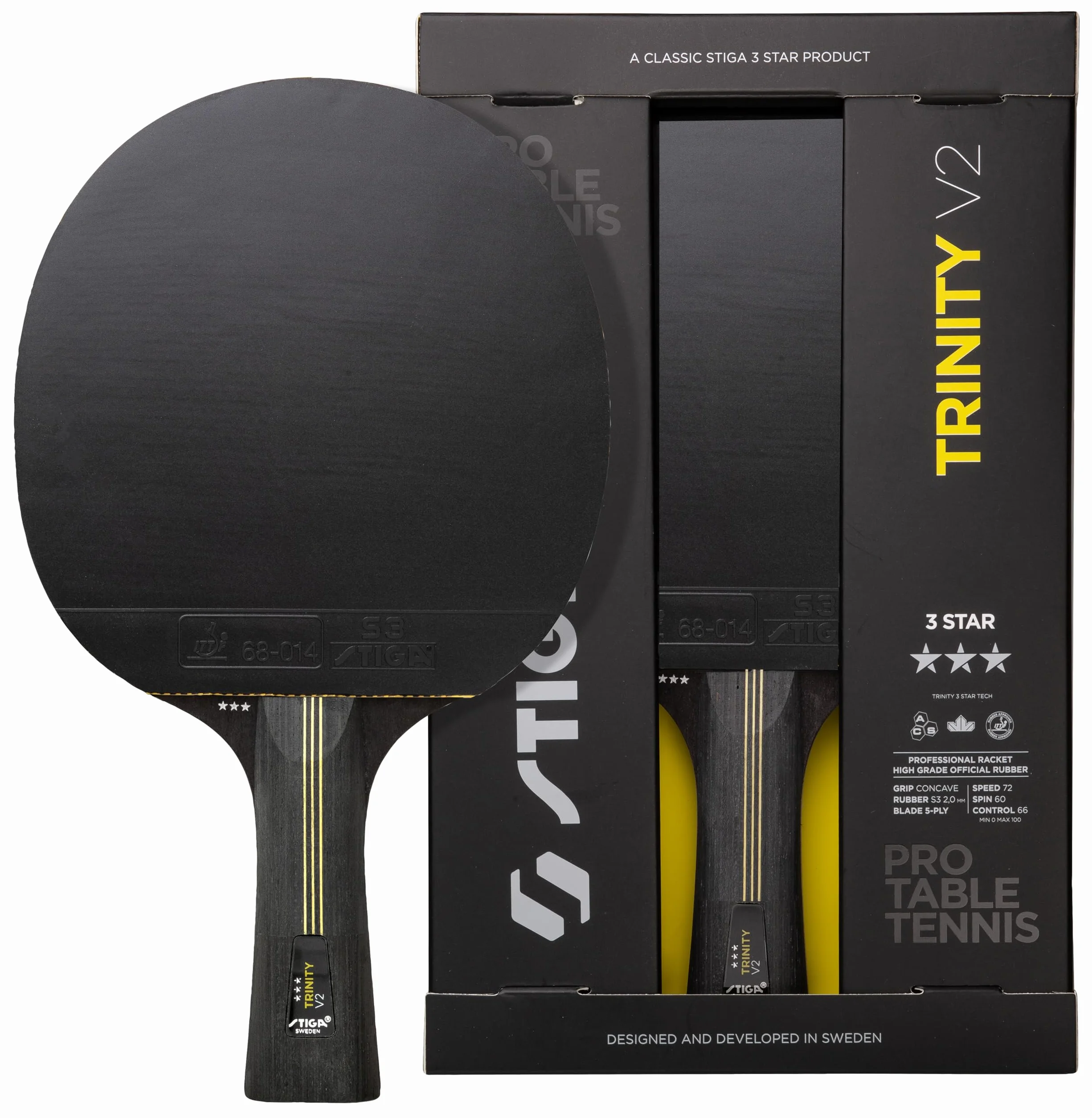 STIGA Trinity V2 kij do tenisa stołowego – 3-gwiazdkowe ostrze, guma zatwierdzona przez ITTF, ergonomiczny uchwyt, dla ofensywnych graczy