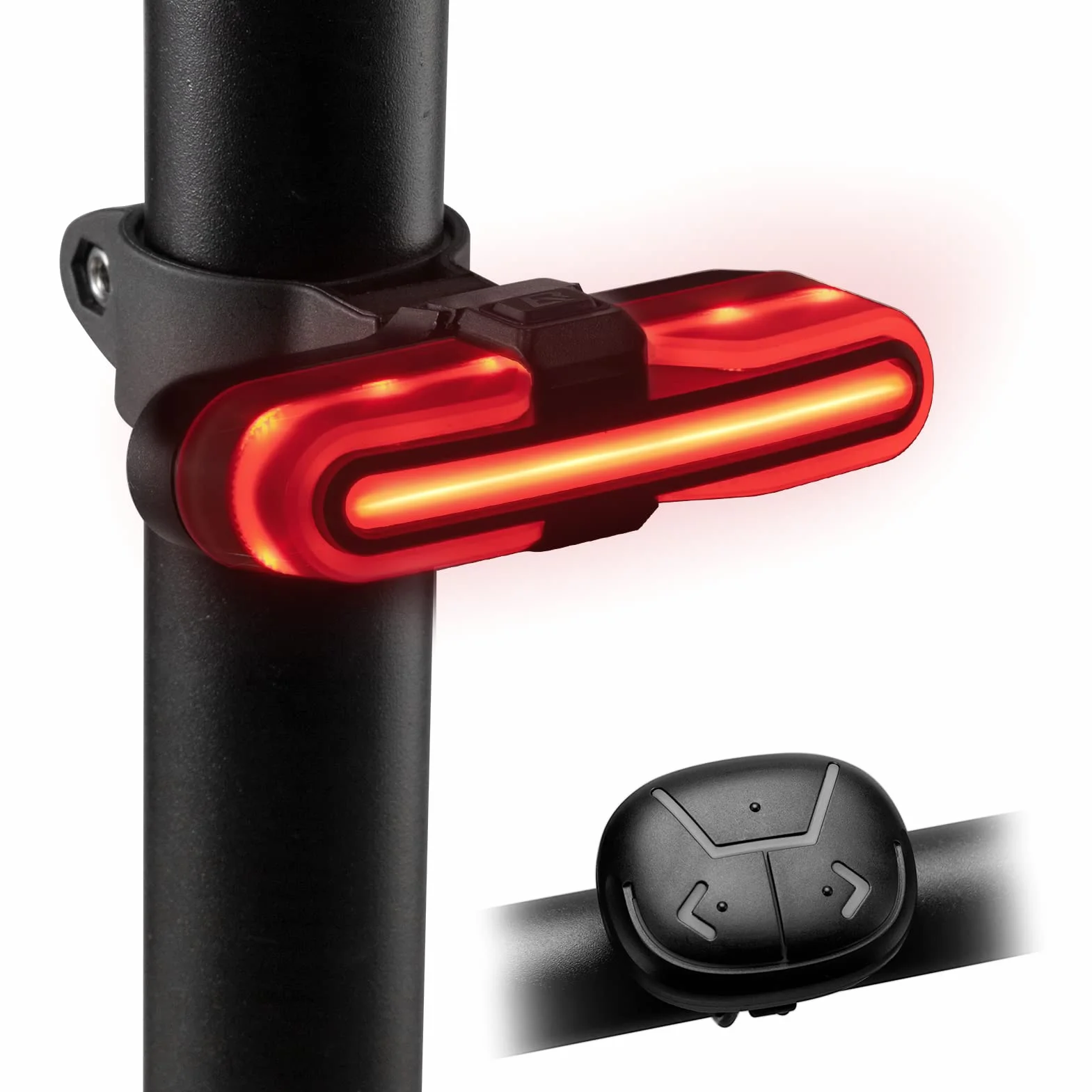 ROCKBROS Lampa Tylna Rowerowa, Kierunkowskaz, Inteligentne Czujnik Światła, 5 trybów Świecenia, Wodoodporność IPX6, Ładowanie TYPE-C, Wyposażony w Bezprzewodowy Pilot, 2 Metody Instalacji