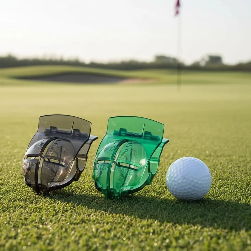 2 szt. czarno-zielone narzędzie do ustawiania piłek golfowych piłka golfowa klips liniowy marker szablon znaczniki wyrównania narzędzie do umieszczania w golfa, akcesoria na kurs