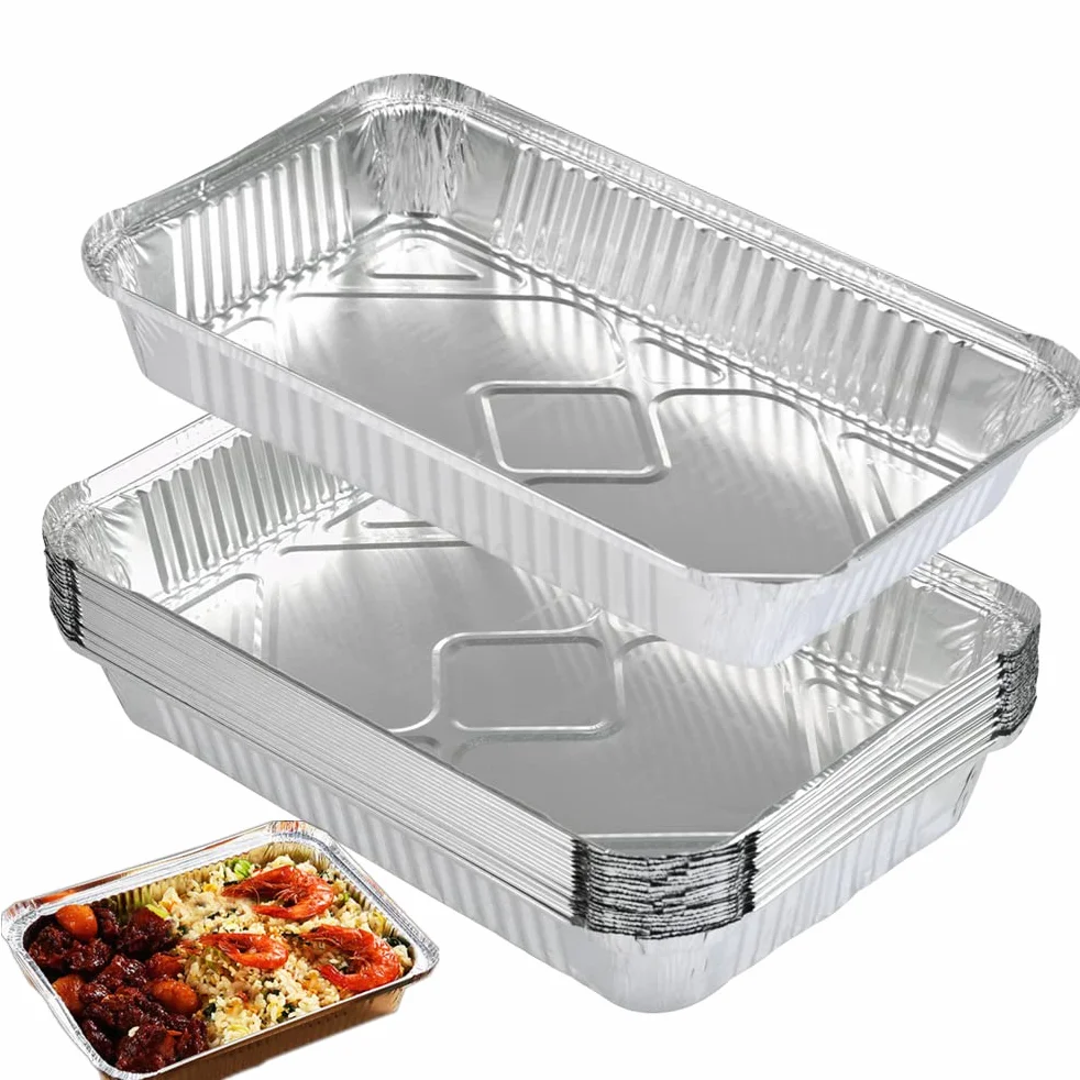 FOCCTS 25 szt. aluminiowych tacek do grillowania, zaczerwienień, pieczenia, zamrażania i przechowywania dużych pojemników na żywność z folii aluminiowej 31 cm x 21 cm x 5 cm