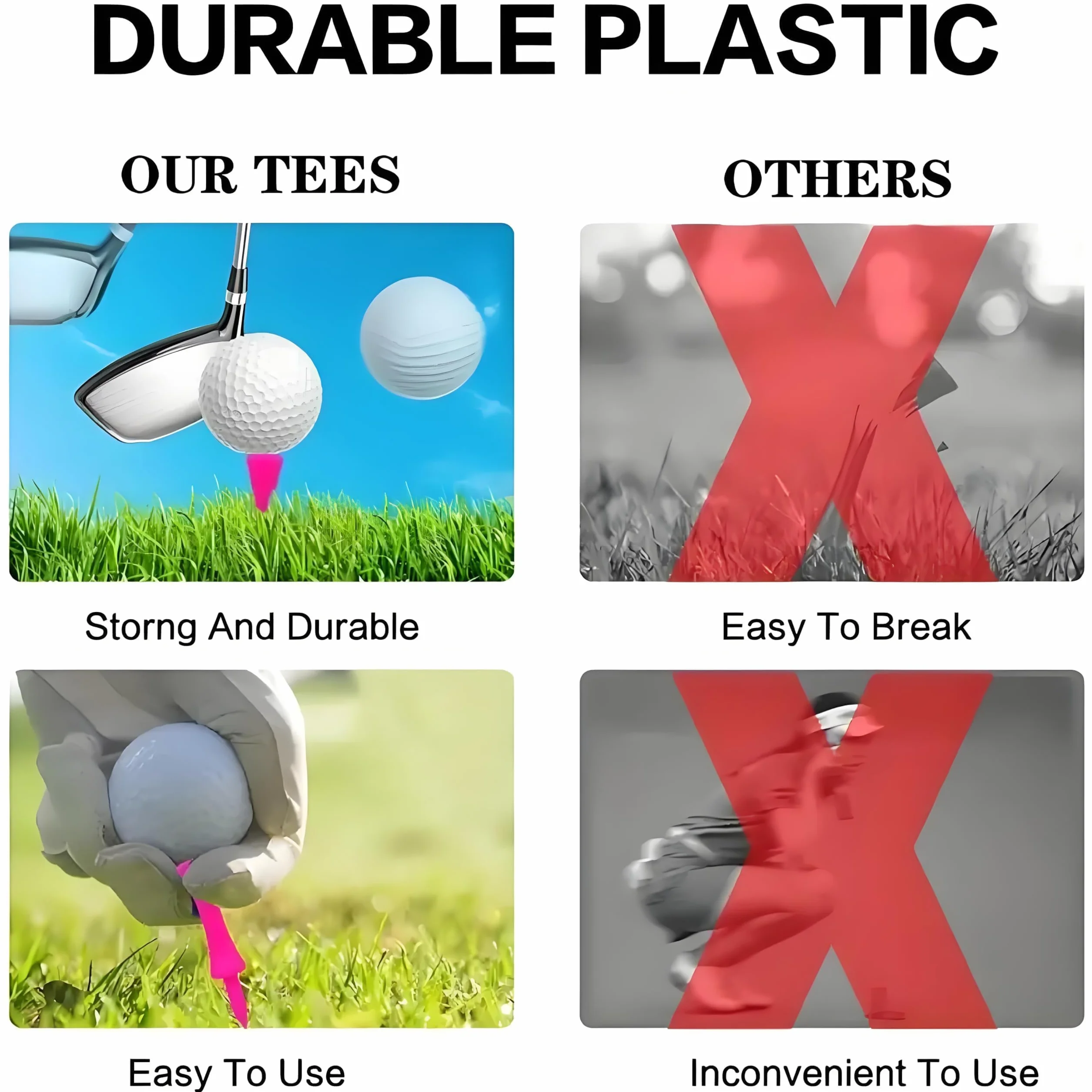 Plastikowe tee golfowe 57 mm 100 sztuk różowe do ćwiczeń i treningu