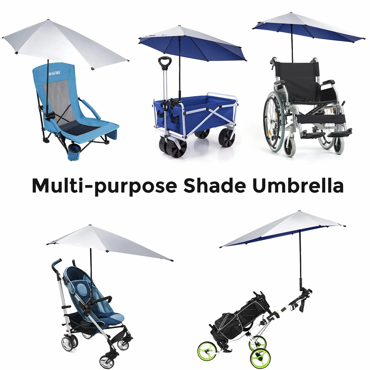 G4Free UPF 50+ Regulowany parasol plażowy XL z uniwersalnym zaciskiem na krzesło wózek inwalidzki wózek golfowy wybielacz patio