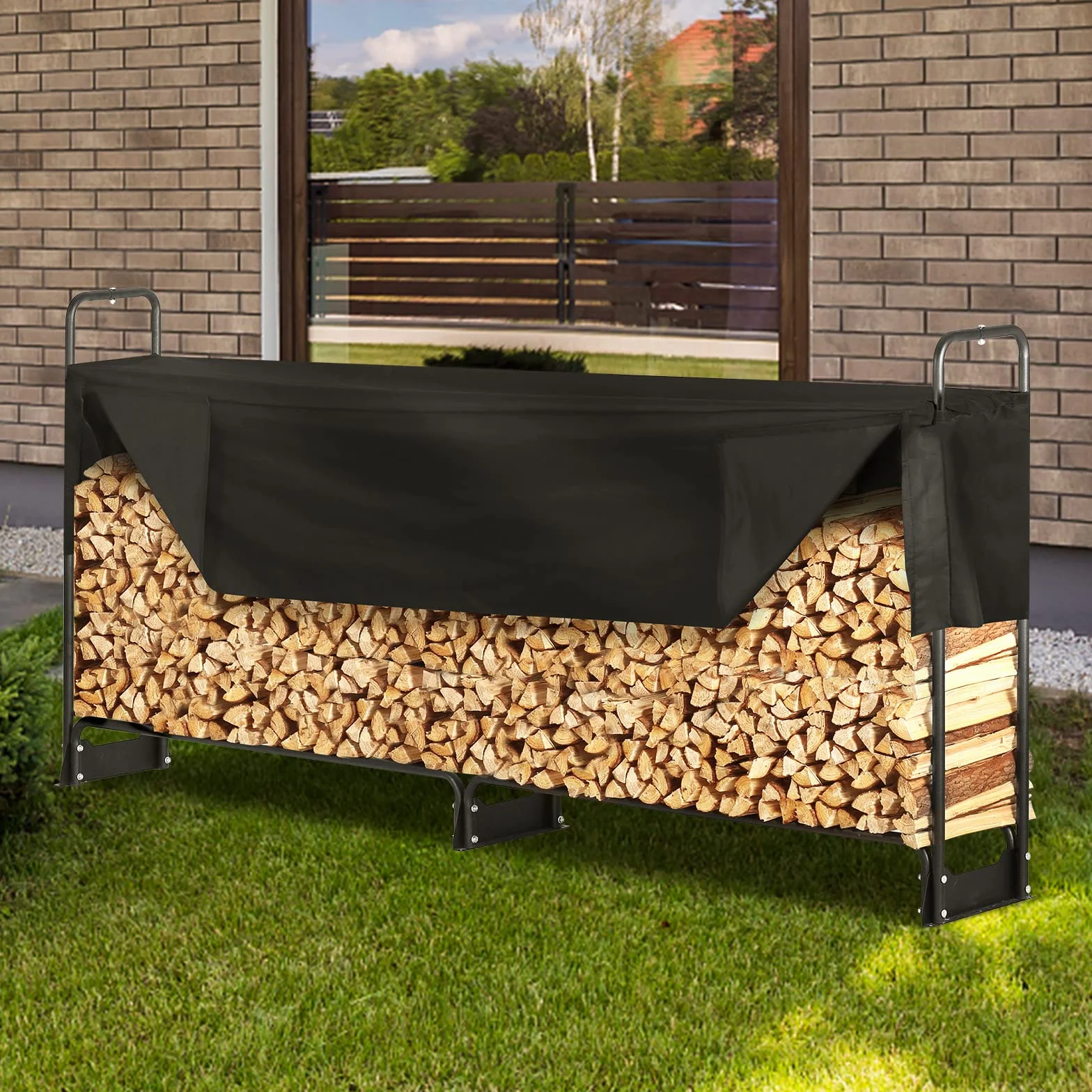 VEVOR Stojak na drewno opałowe na drewno opałowe 259 x 36 x 117 cm z wodoodporną pokrywą 600D Oxford uchwyt na drewno kominkowe Wewnętrzny stojak na drewno opałowe na 1/2 liny opałowej