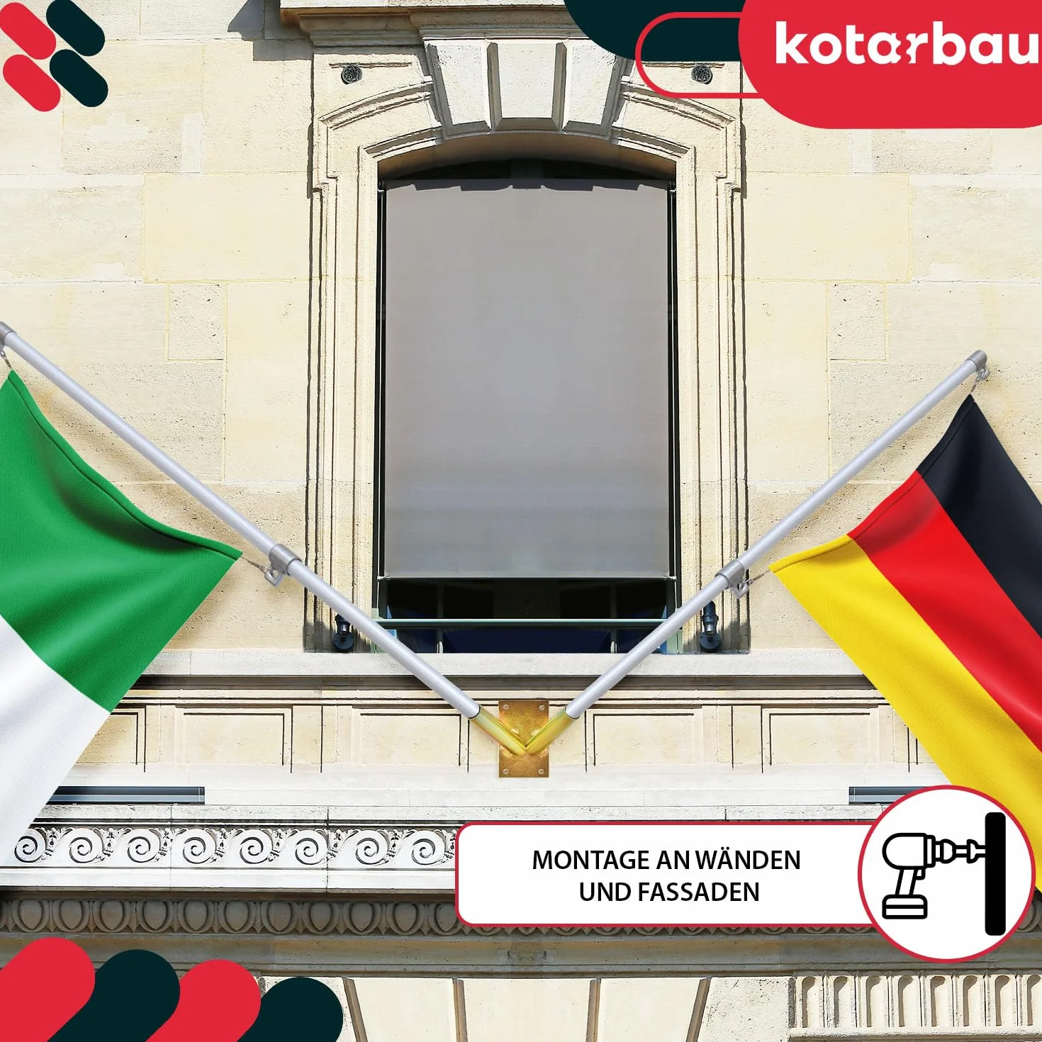 KOTARBAU® Uchwyt na flagę, 2-krotny, śruby, uchwyt na maszt flagowy, chorągiewka, uchwyt do mocowania na ścianie, ocynkowany, żółty
