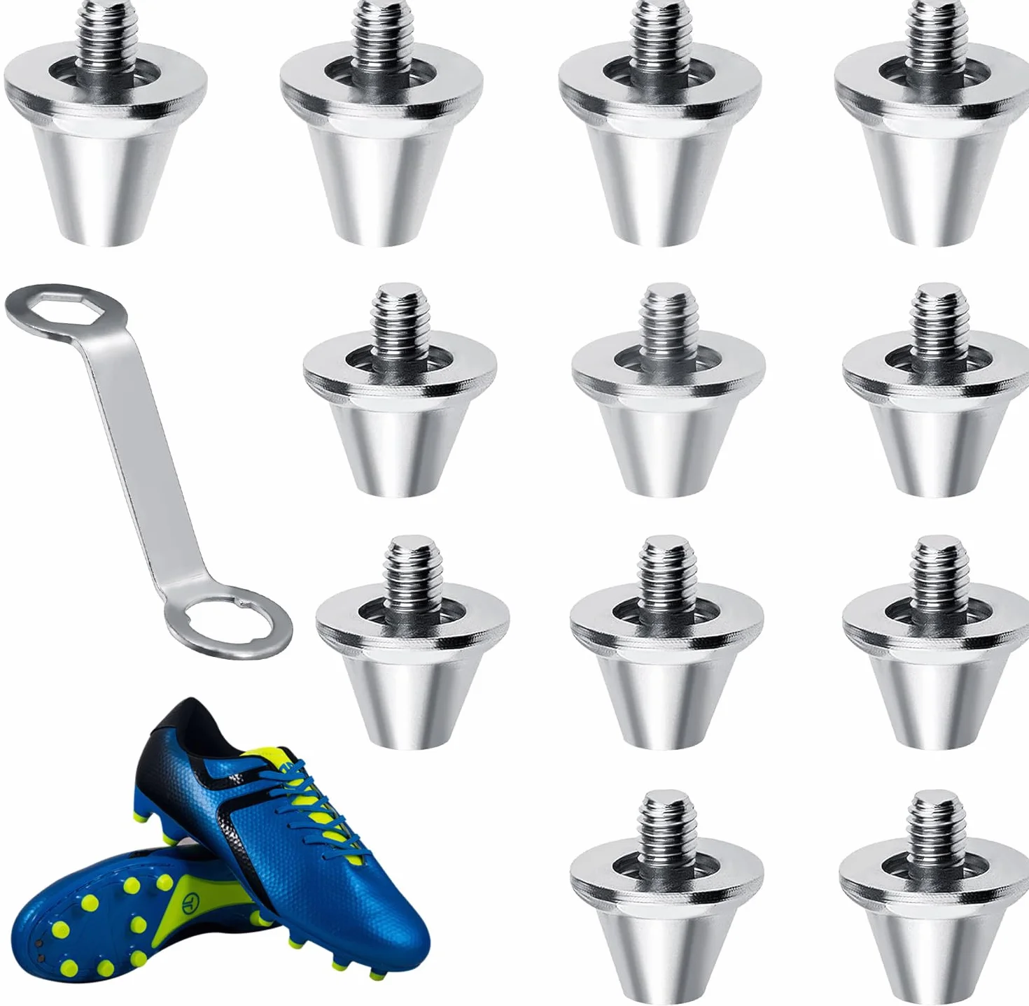 12 sztuk kolców zapasowych do butów piłkarskich, kolce do butów piłkarskich, kolce zapasowe z kluczem korkowym, metalowe kolce zapasowe do butów piłkarskich, 2 rozmiary, 11 mm, 13 mm