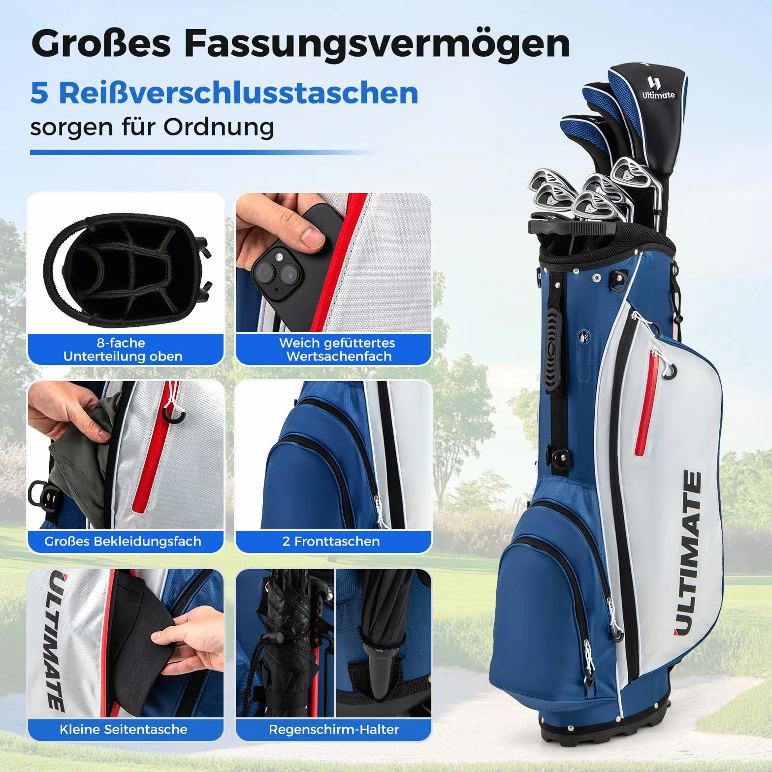 COSTWAY Kompletny zestaw męskich kijów golfowych, 9/11-częściowy zestaw kijów golfowych dla praworęcznych z osłoną przeciwdeszczową, zestaw do golfa z 1 Driver i 3 Fairway i 4 Hybrid & 6/7/8/9/P