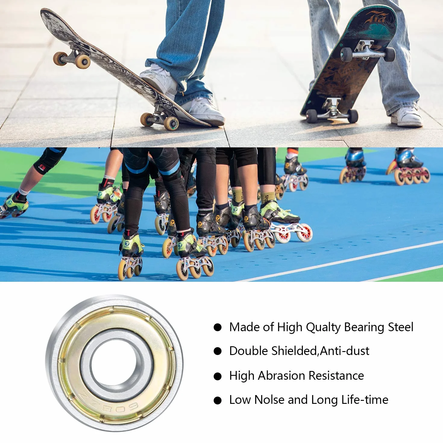 20 szt. łożysk deskorolki, 608ZZ podwójnie ekranowane łożyska kulkowe, małe łożyska części zamienne do wrotek longboard (srebrne)