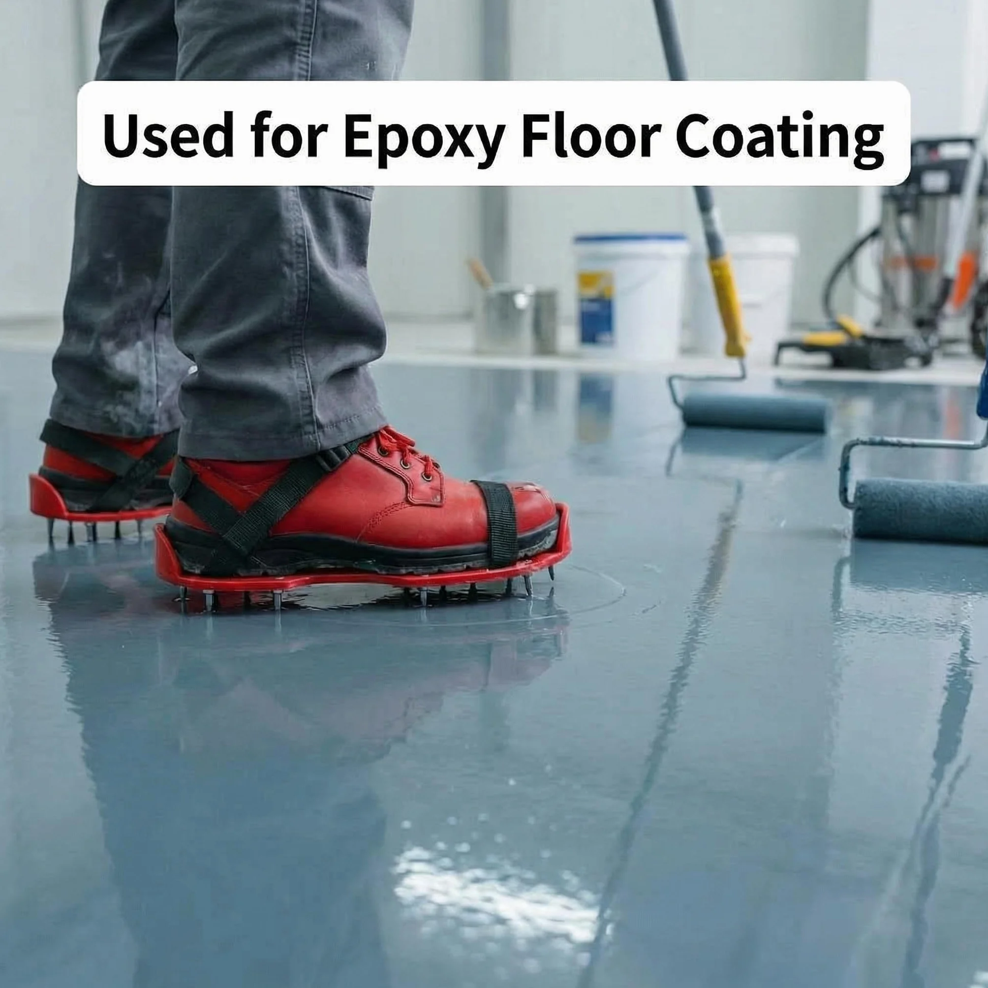 QWORK Buty Gunite z kolcami z krótkimi kolcami 2,5 cm, idealne do podłóg epoksydowych, nakładek, instalacji osłon, kolor zielony (para)
