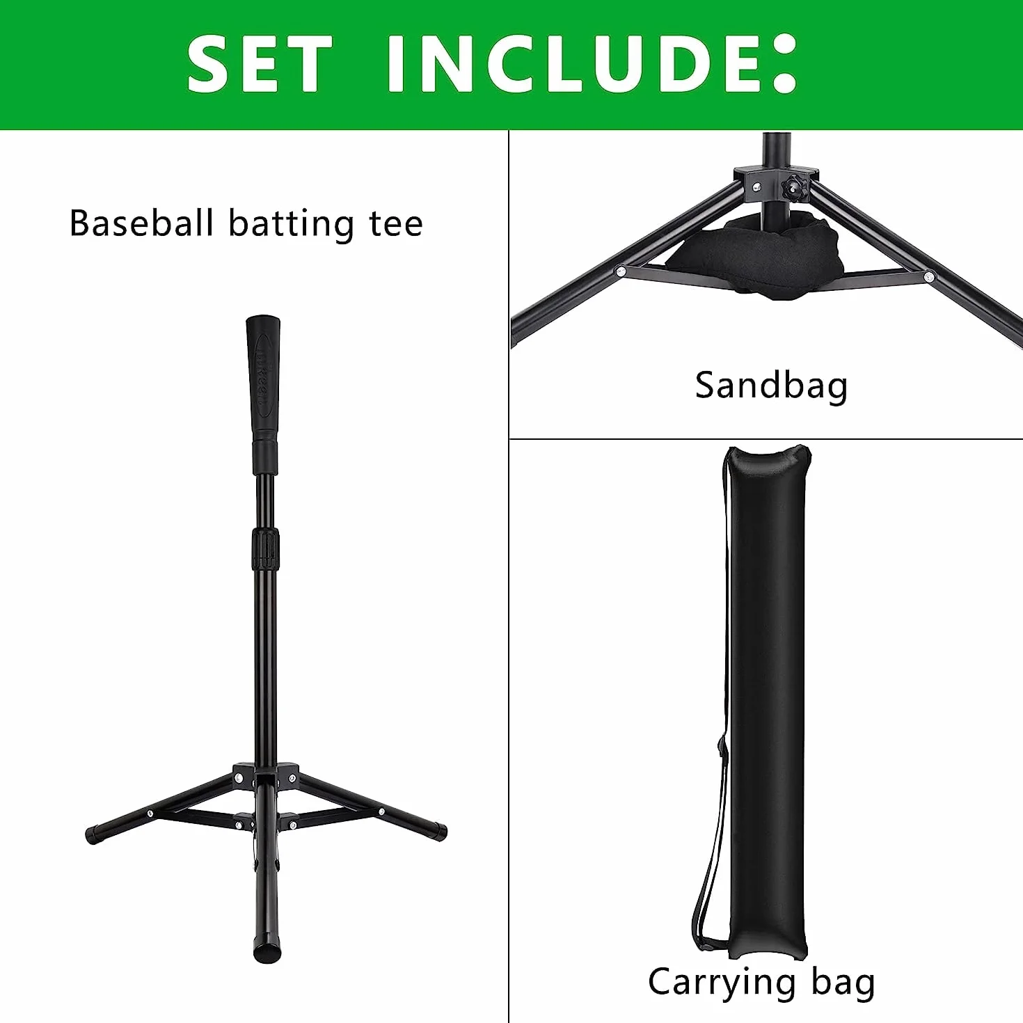 BOOSTEADY Baseballowy trójnik do baseballa, softballa, przenośny statyw treningowy z torbą