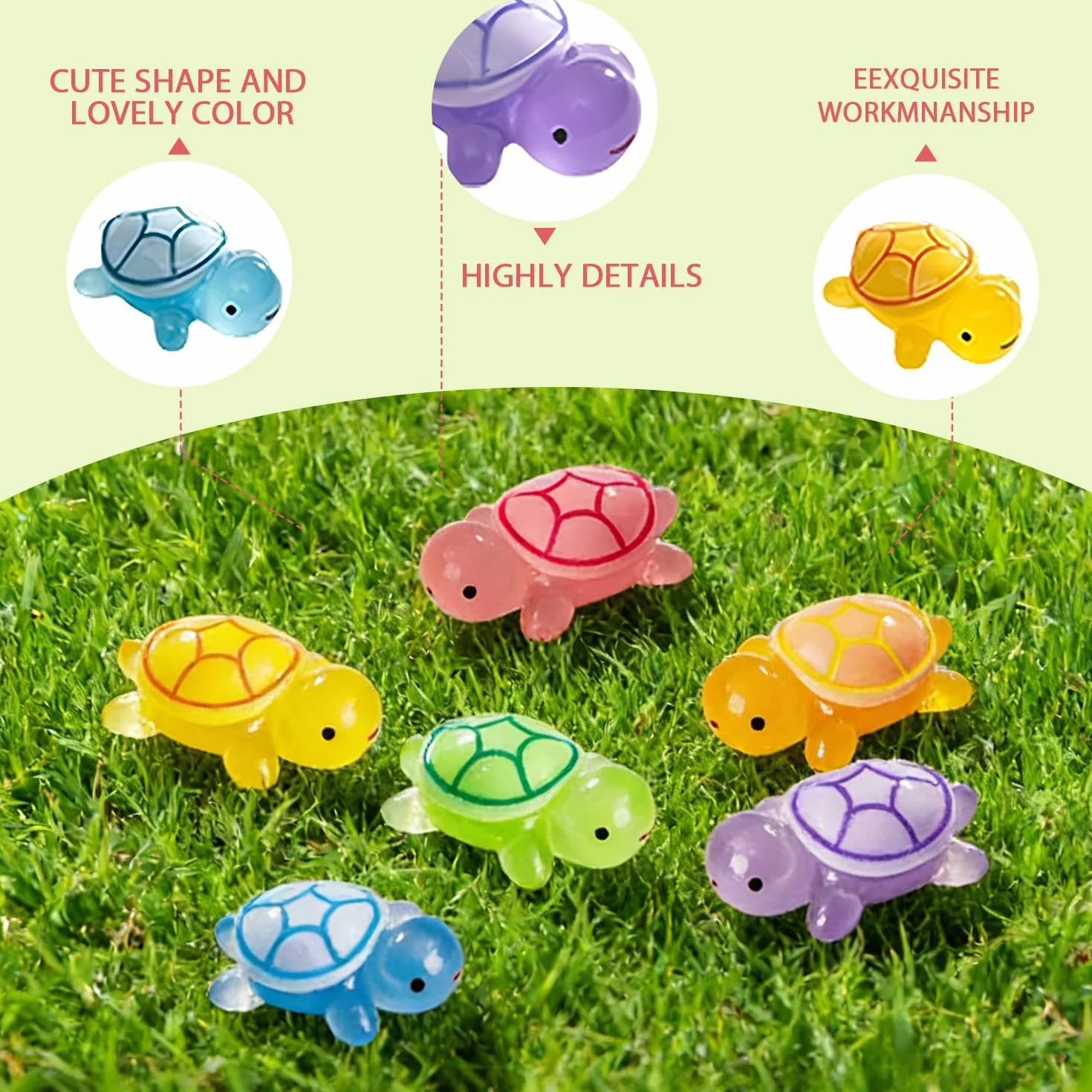 60 sztuk mini żółwi, świecące żółwie z żywicy 3,2 cm, mini świecące żółwie, miniaturowe figurki, mikro scenerie DIY, do ogrodu, akwarium, dekoracji domu