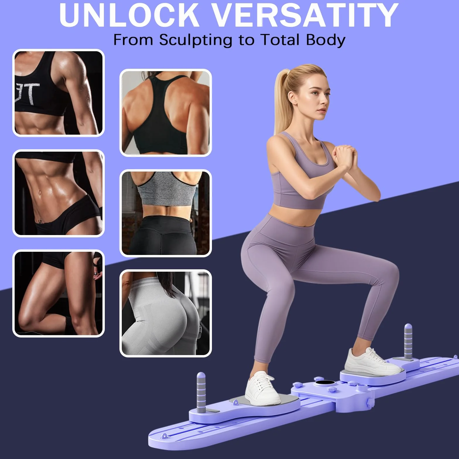 Składana deska do pilatesu 6 w 1, wielofunkcyjny reformer z maszyną narciarską, linką napinającą, drążkami push-up