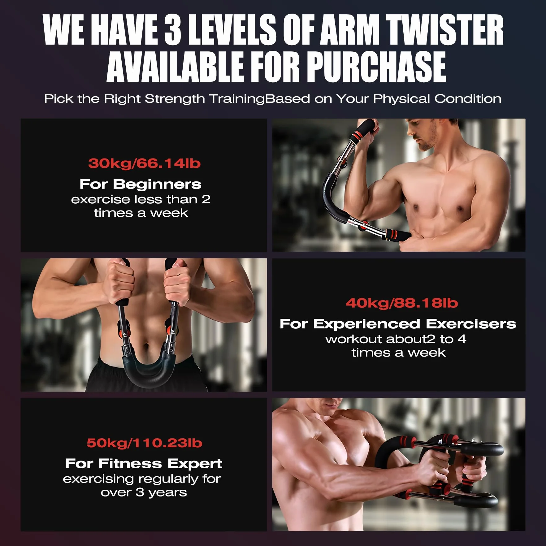 Twister Armtrainer 3-stopniowy regulowany trener ramion i klatki piersiowej z oporem 30/40/50 kg przenośny