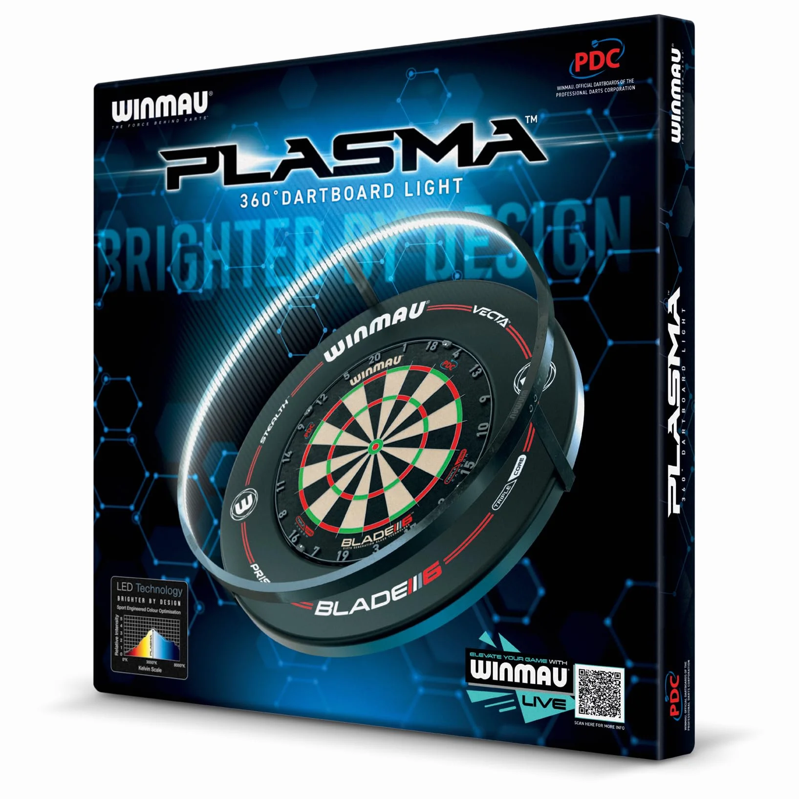 WINMAU Plasma seria świateł do darta – oryginalne czarne światło plazmowe – plazmowe światło lodowo-białe – opcje wiązki z otoczeniem