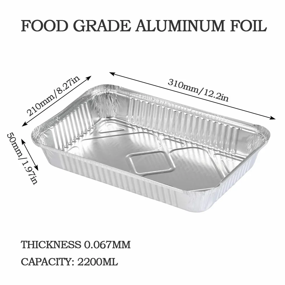 FOCCTS 25 szt. aluminiowych tacek do grillowania, zaczerwienień, pieczenia, zamrażania i przechowywania dużych pojemników na żywność z folii aluminiowej 31 cm x 21 cm x 5 cm