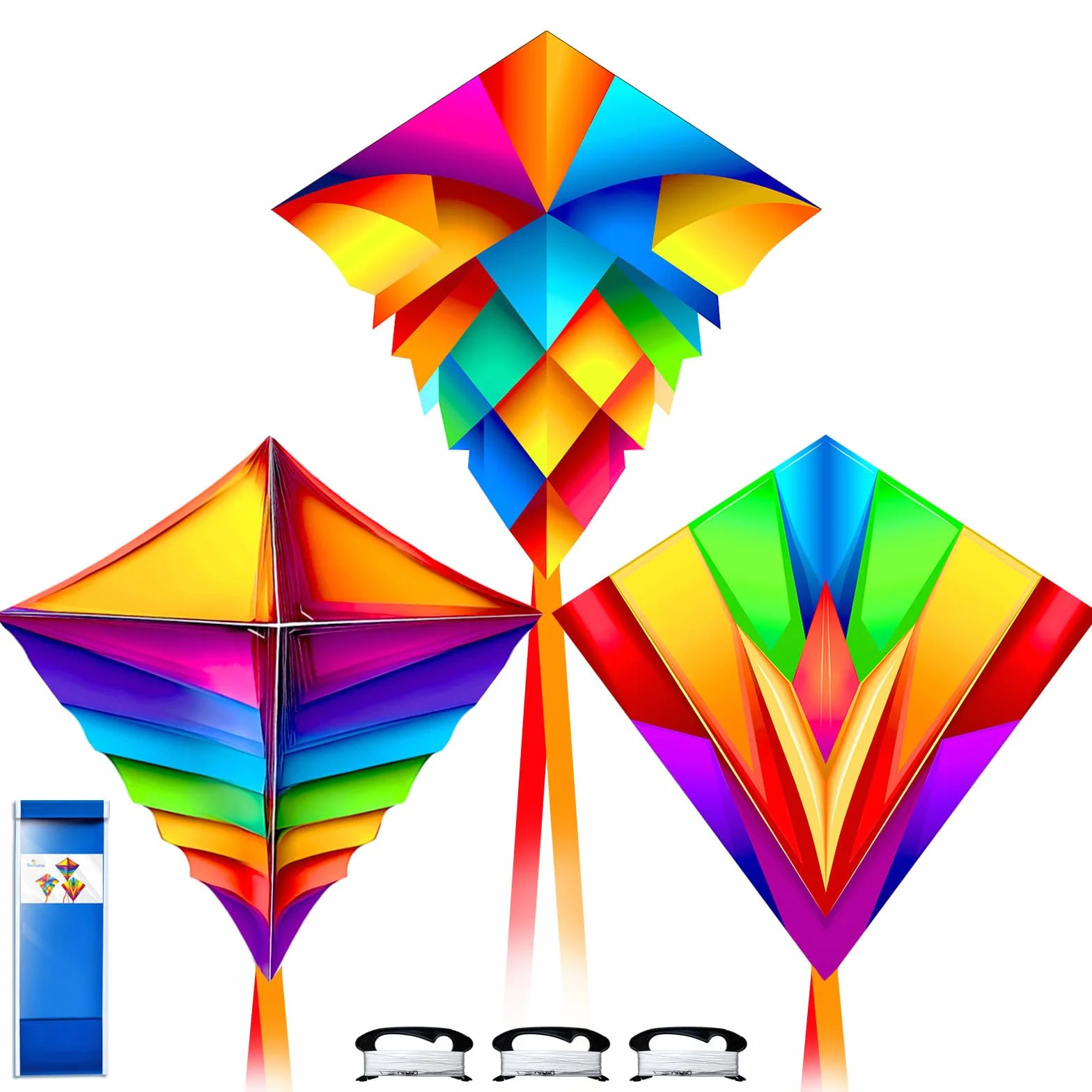 Simxkai Vibrant Diamond Kite Trio - kolorowy zestaw Easy-Fly do zabawy na świeżym powietrzu