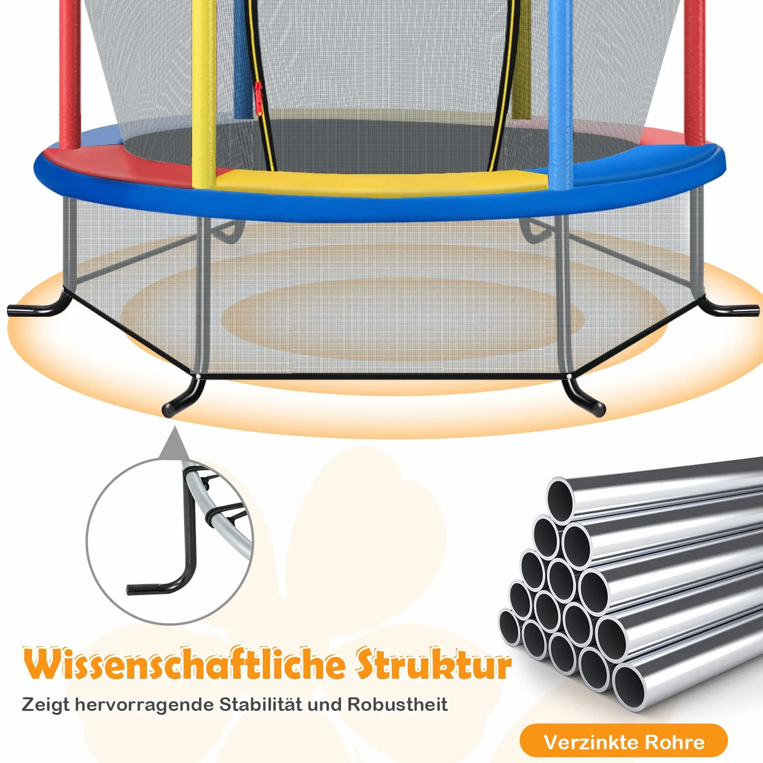 COSTWAY Trampolina ogrodowa o średnicy 165 cm z siatką zabezpieczającą, obciążenie do 135 kg, trampolina do użytku wewnątrz i na zewnątrz, dla dzieci od 3 lat