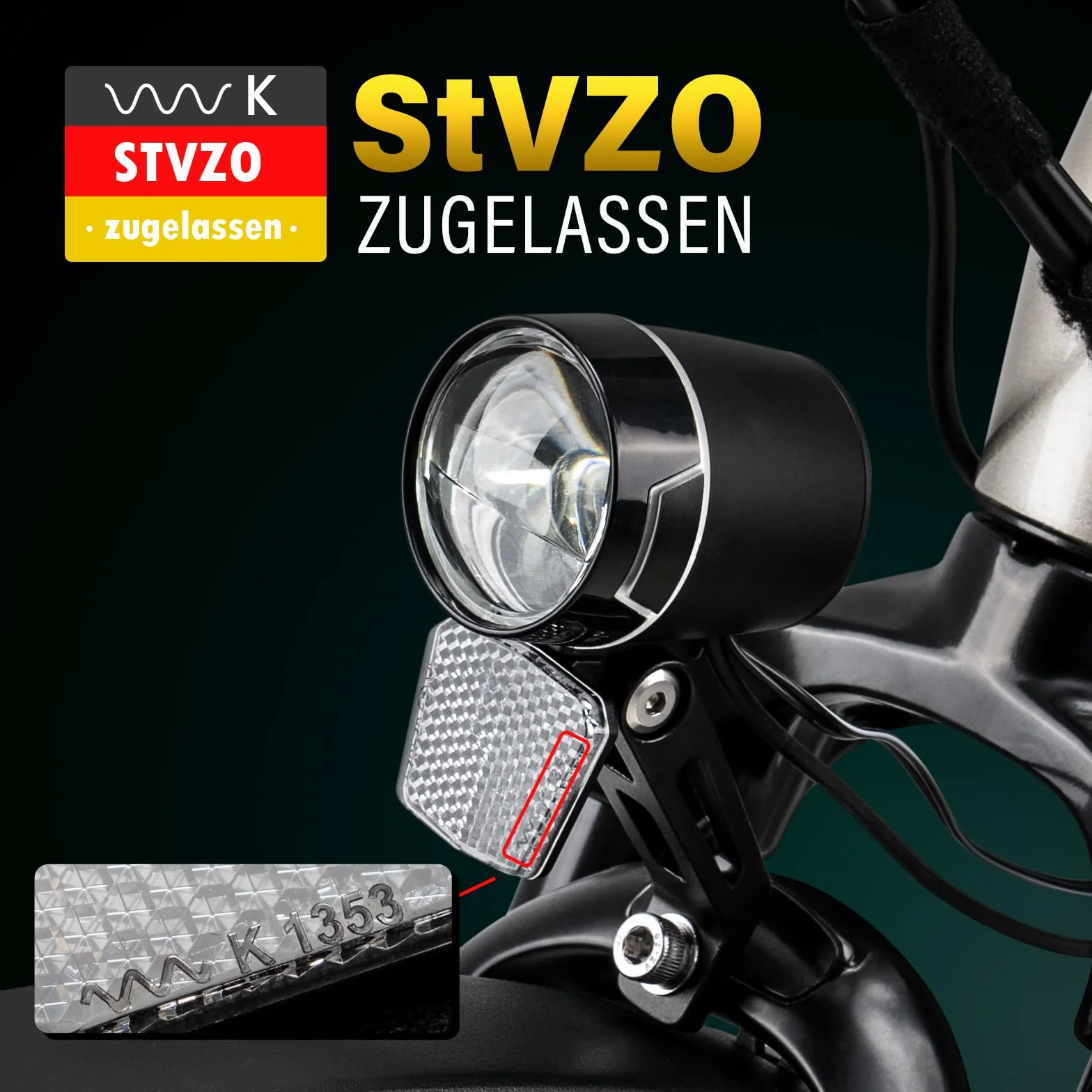 Lampka rowerowa LED StVZO 30-100 LUX na dynamo przednia reflektor
