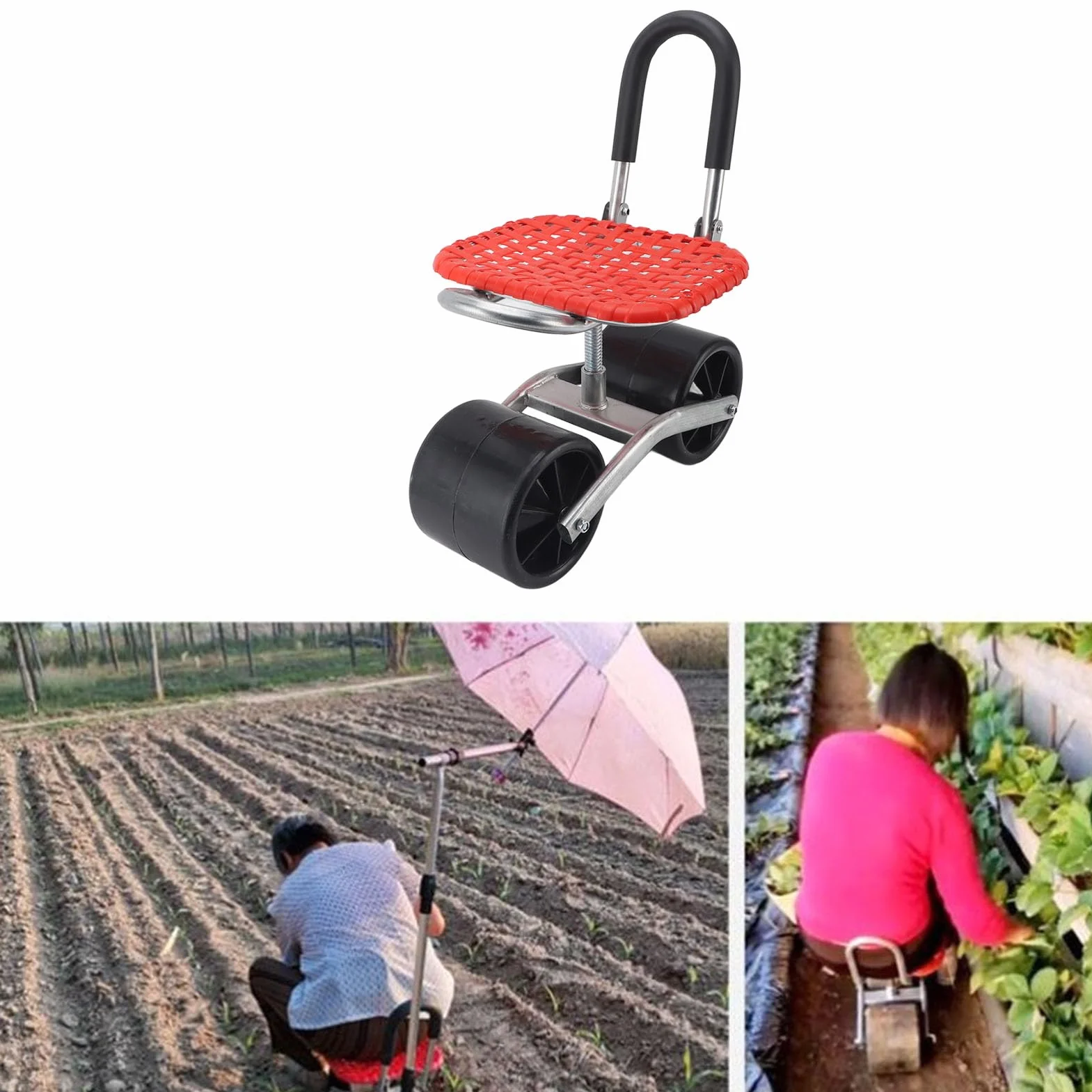 Ogrodowe Obrotowe Siedzisko Robocze z Kółkami, Oszczędzający pracę Stołek Ogrodniczy do Pielenia i Sadzenia, Krzesło Ogrodowe na Zewnątrz, do Patio i na Podwórko, Hulajnoga