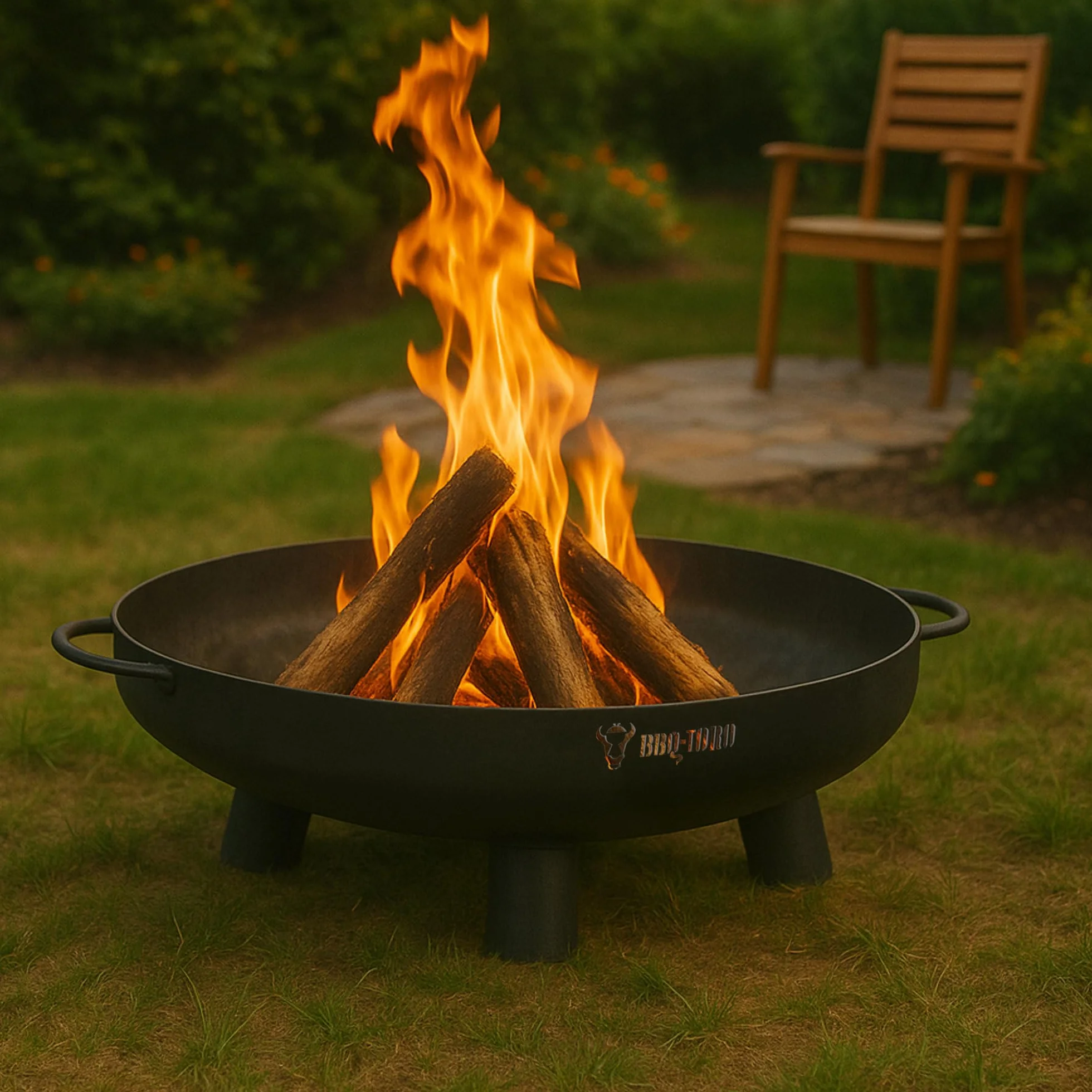 BBQ-Toro palenisko Ø 70 cm | Czarne | Ognisko na zewnątrz z TRZYMI nogami i dwoma uchwytami | Paleniska do ogrodu, palenisko, Garden Fire Pit, misa ogniowa, palenisko ogrodowe