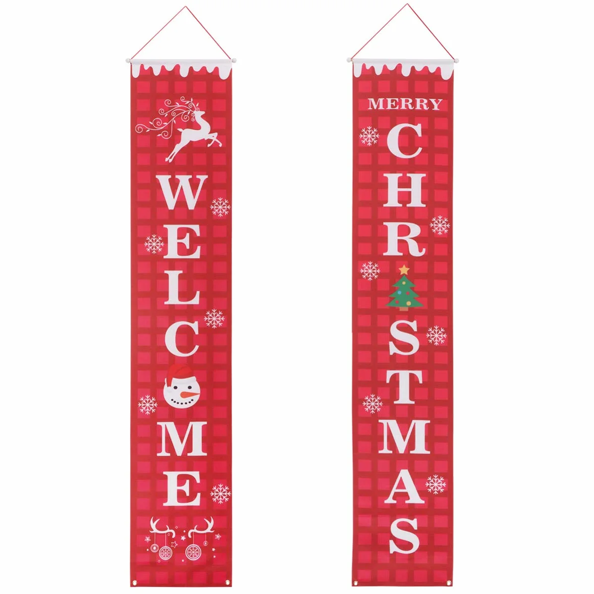 2pcs Reusable Oxford Cloth Waterproof Welcome Christmas Porch Sign Photo Props Wall Decor for Home Party