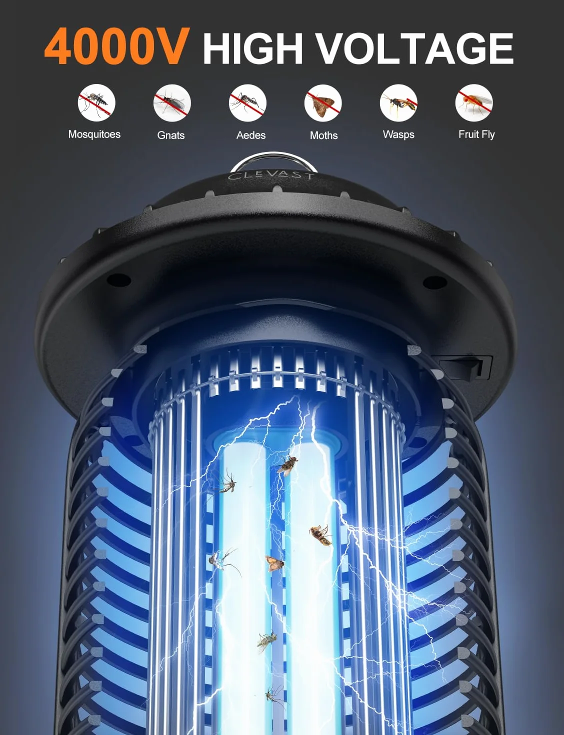 CLEVAST Niszczarka na owady na zewnątrz - elektryczna lampa na komary z światłem UV, wodoodporny łapczak na muchy do tarasu, ogrodu, pomieszczeń wewnętrznych, czarna lampa vintage (retro)