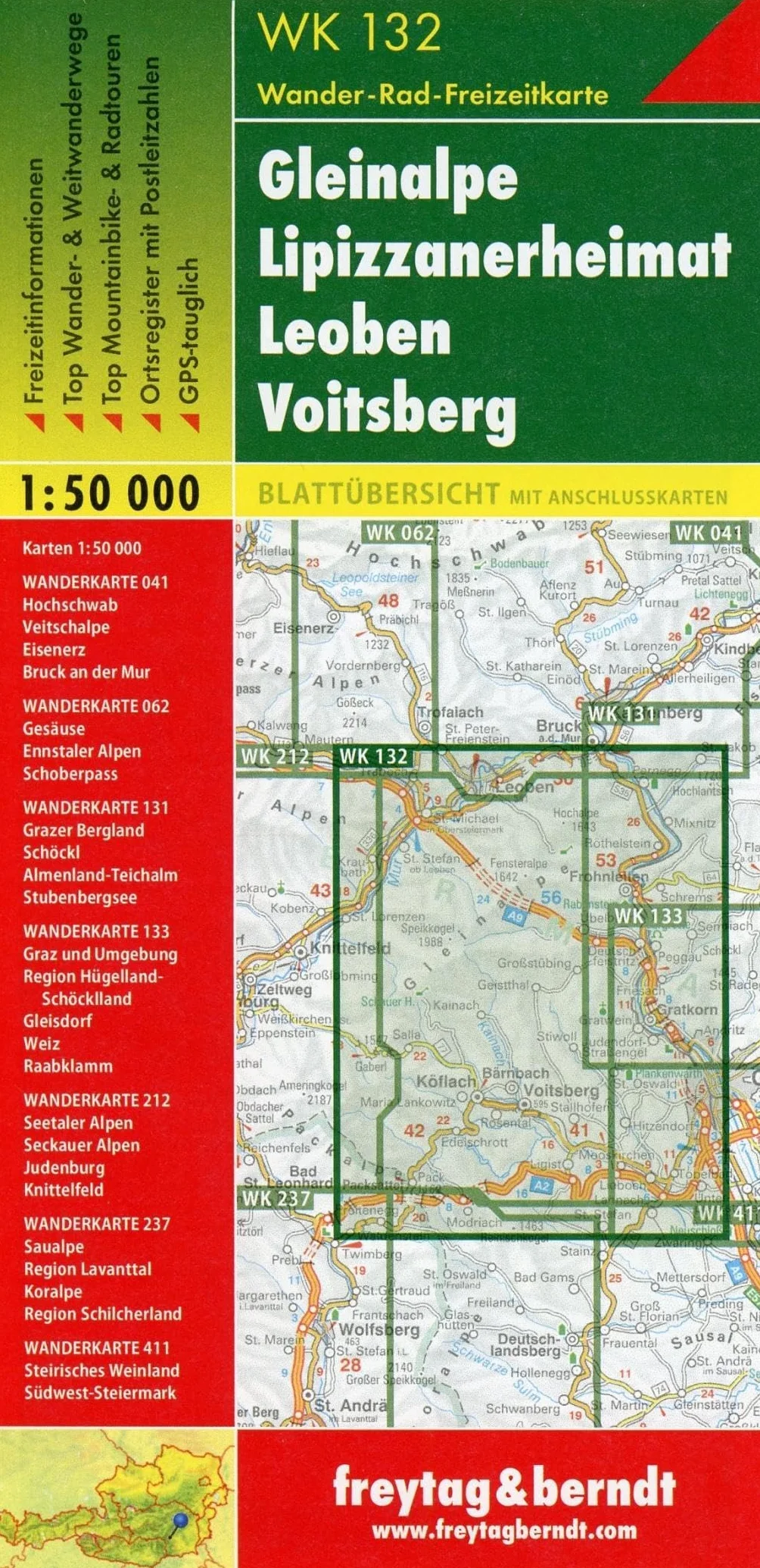 **gleinalpe leoben voitsberg: Wandel- en fietskaart 1:50 000: WK 132