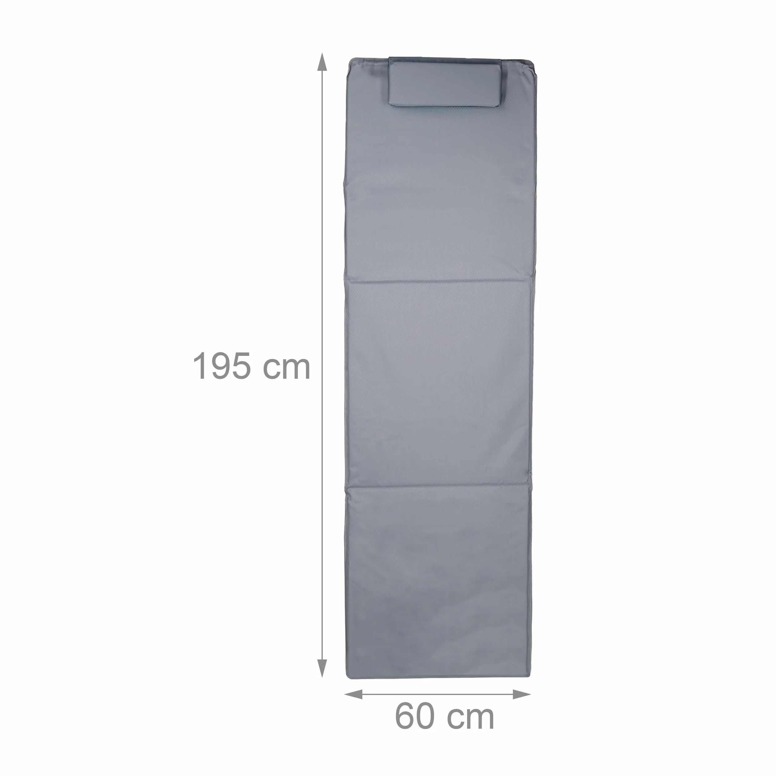 Relaxdays Beach Mat XXL, wyściełany leżak z poduszką, 60x195 cm, regulowany leżak plażowy z torbą do przenoszenia, szary