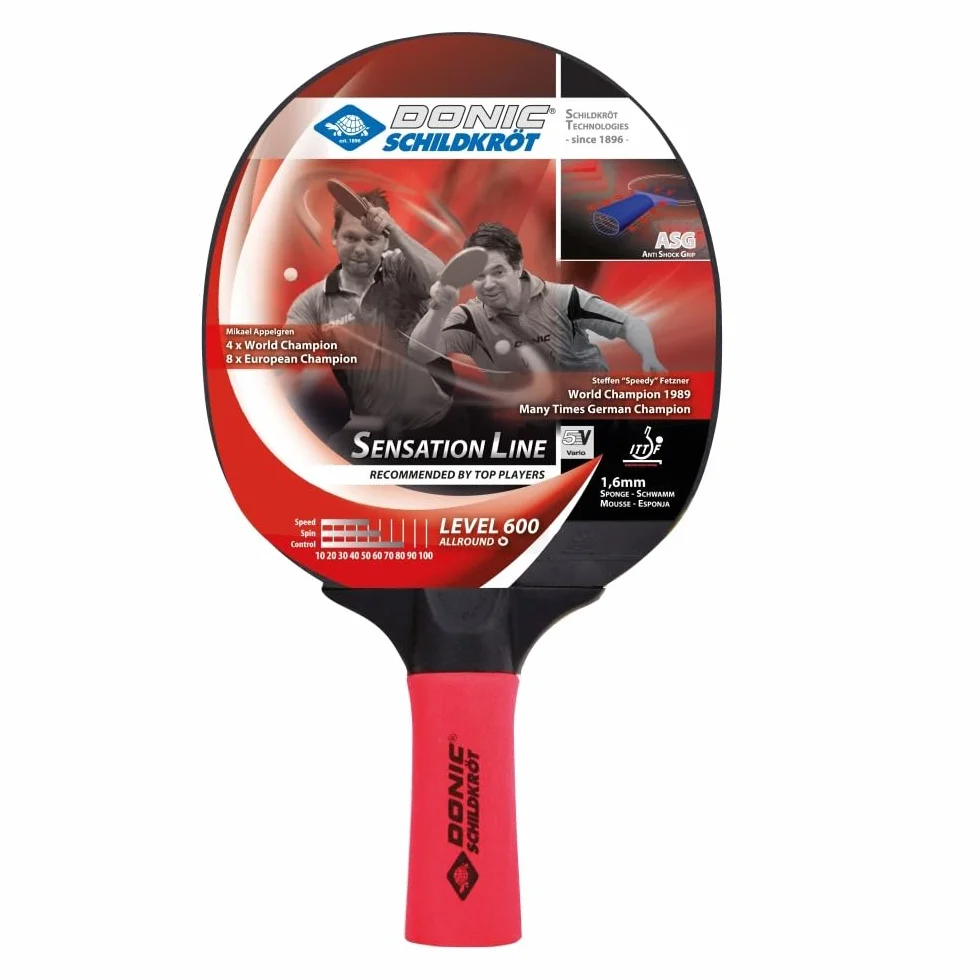 Donic-Schildkröt rakieta do tenisa stołowego Sensation Line 600, uchwyt ASG, gąbka, 1,6 mm gąbka, Prestige - ITTF Belag, 724402