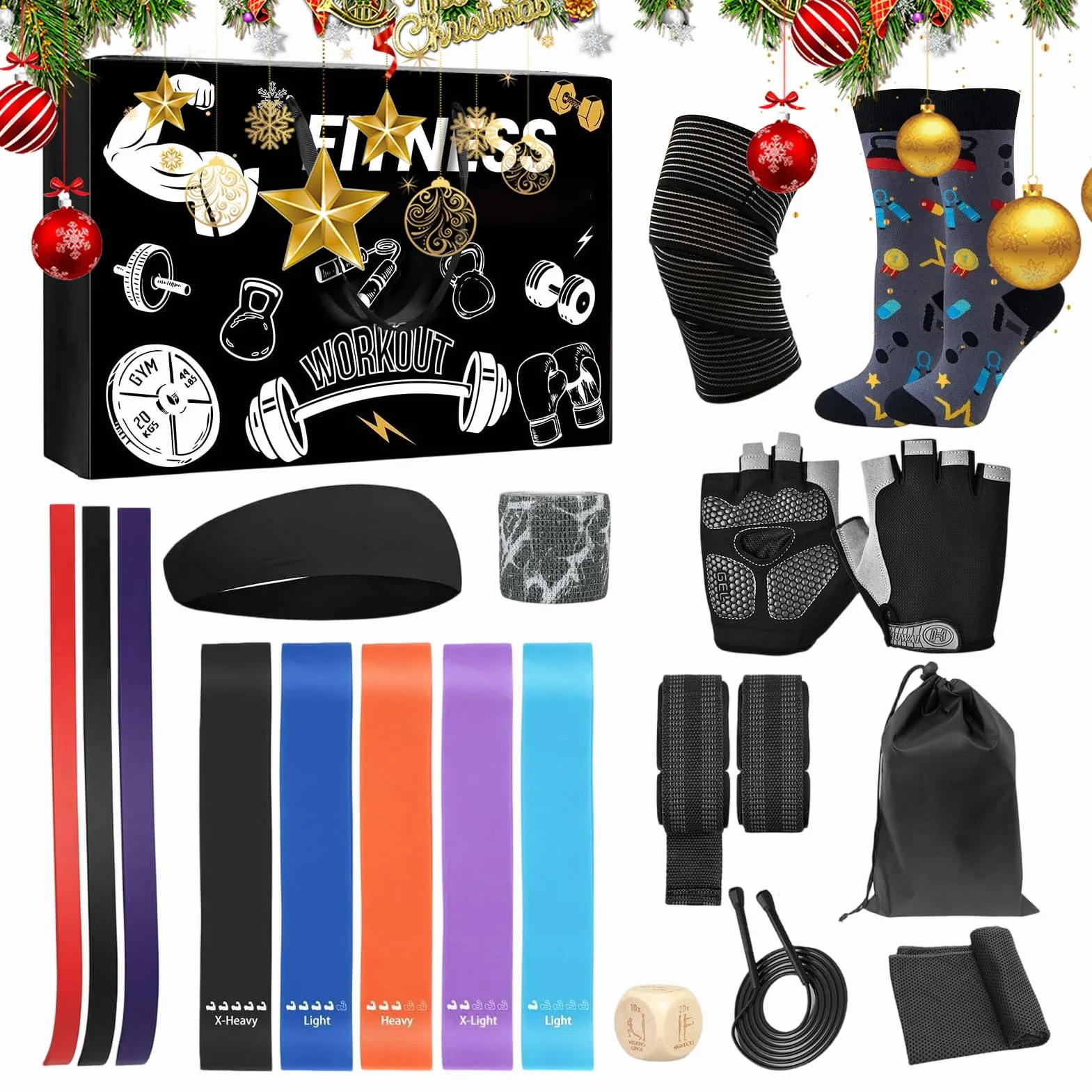 Kalendarz adwentowy fitness zestaw 24-dniowego sprzętu treningowego siła cardio