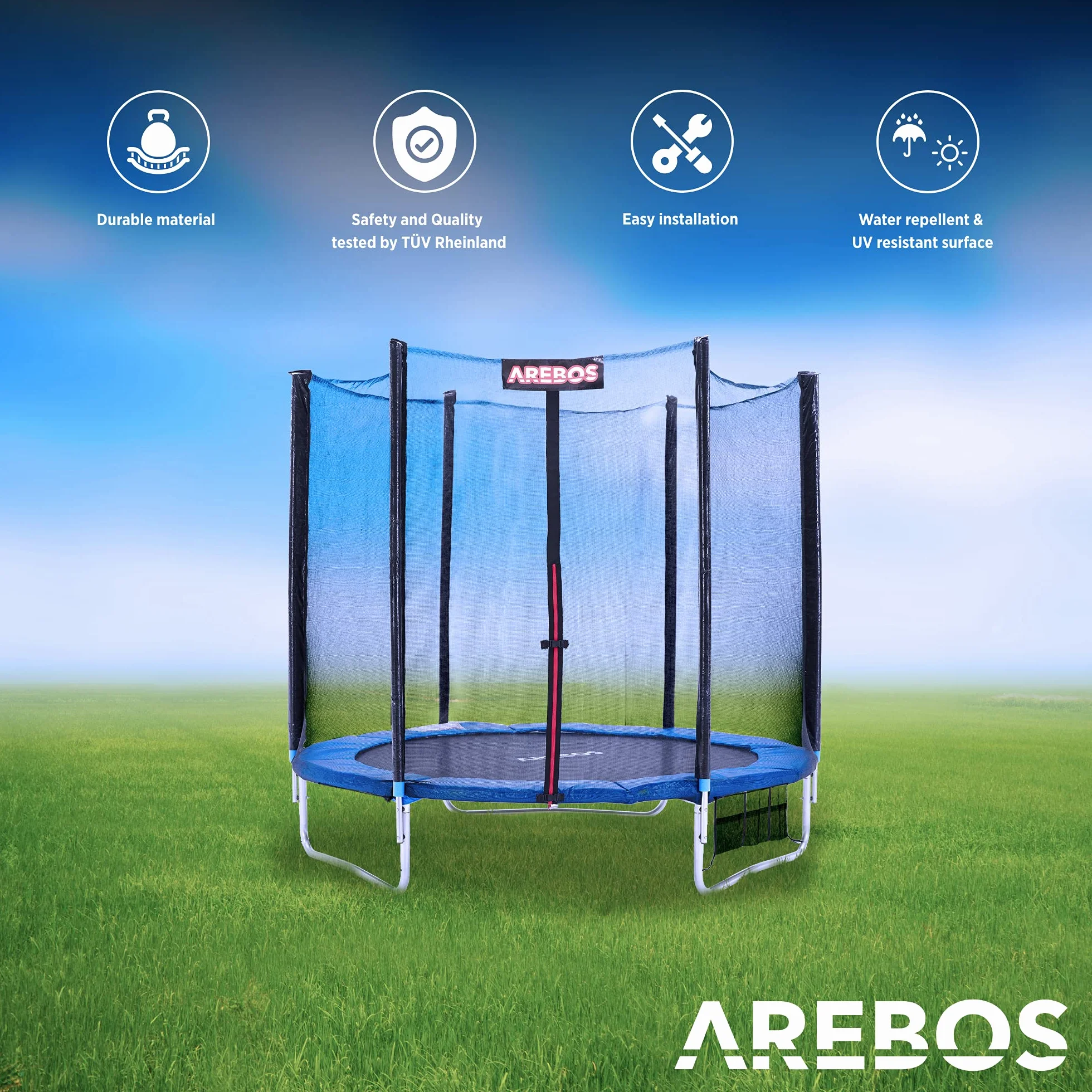 Arebos Osłona krawędzi trampoliny 305 cm 6-8 słupów siatki