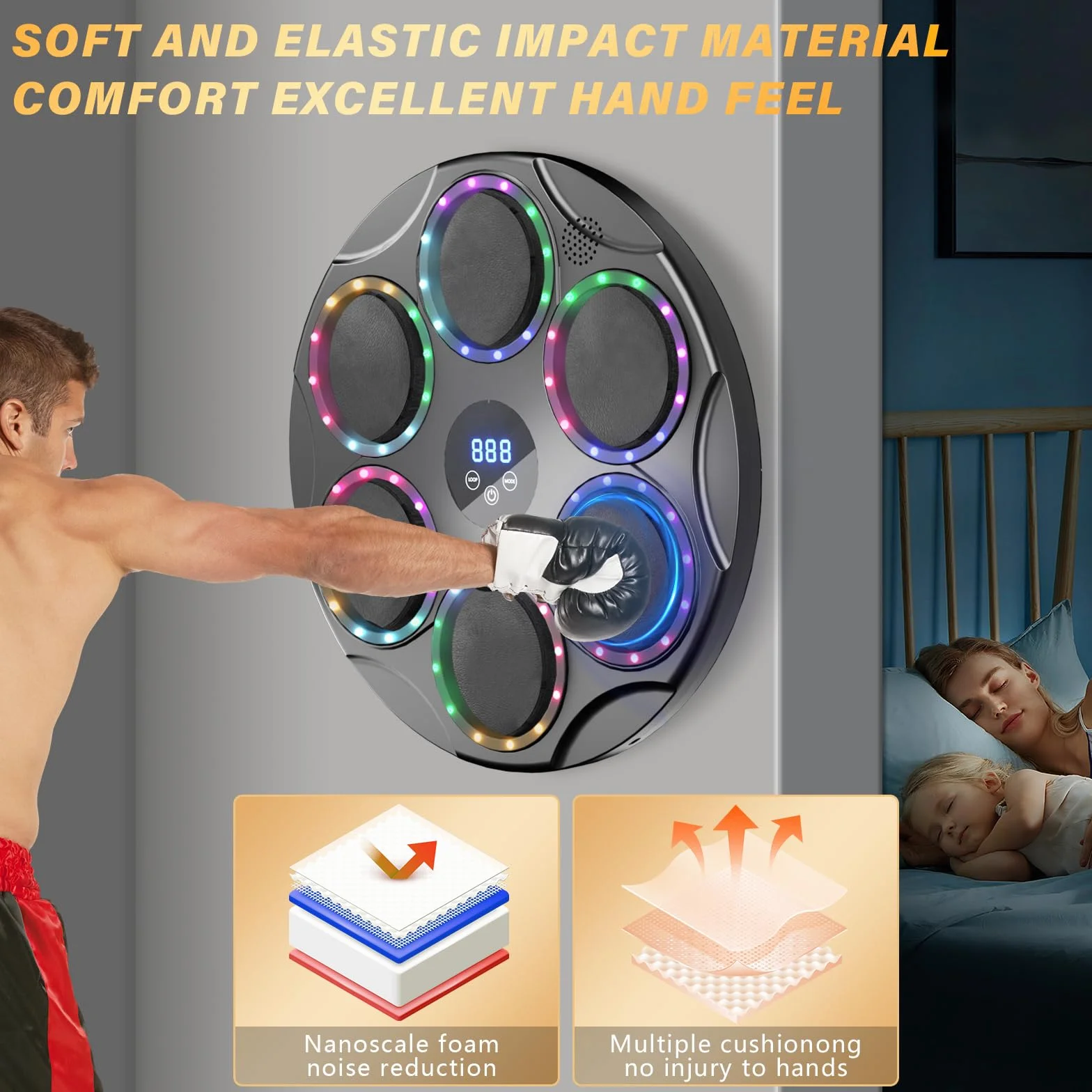 TODO Music Boxing Machine, Smart Bluetooth LED, urządzenie bokserskie z muzyką, 9 trybów prędkości i kolorowe światła, dla dzieci i dorosłych, prezent na Boże Narodzenie