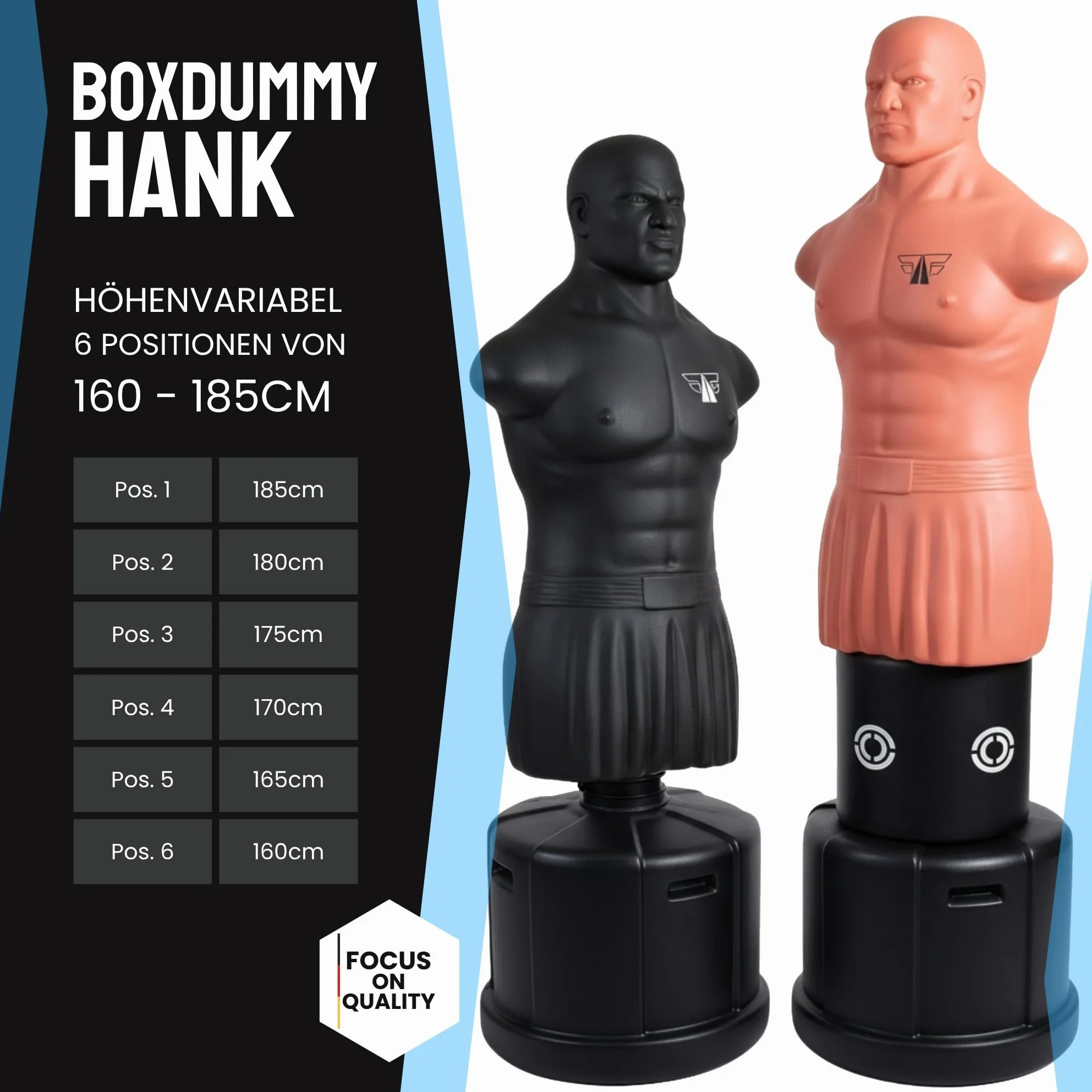 FOX-FIGHT Hank Box Dummy worek bokserski stojący manekin bokserski z regulacją wysokości 160-180 cm opcjonalnie z wyściółką Low-Kick