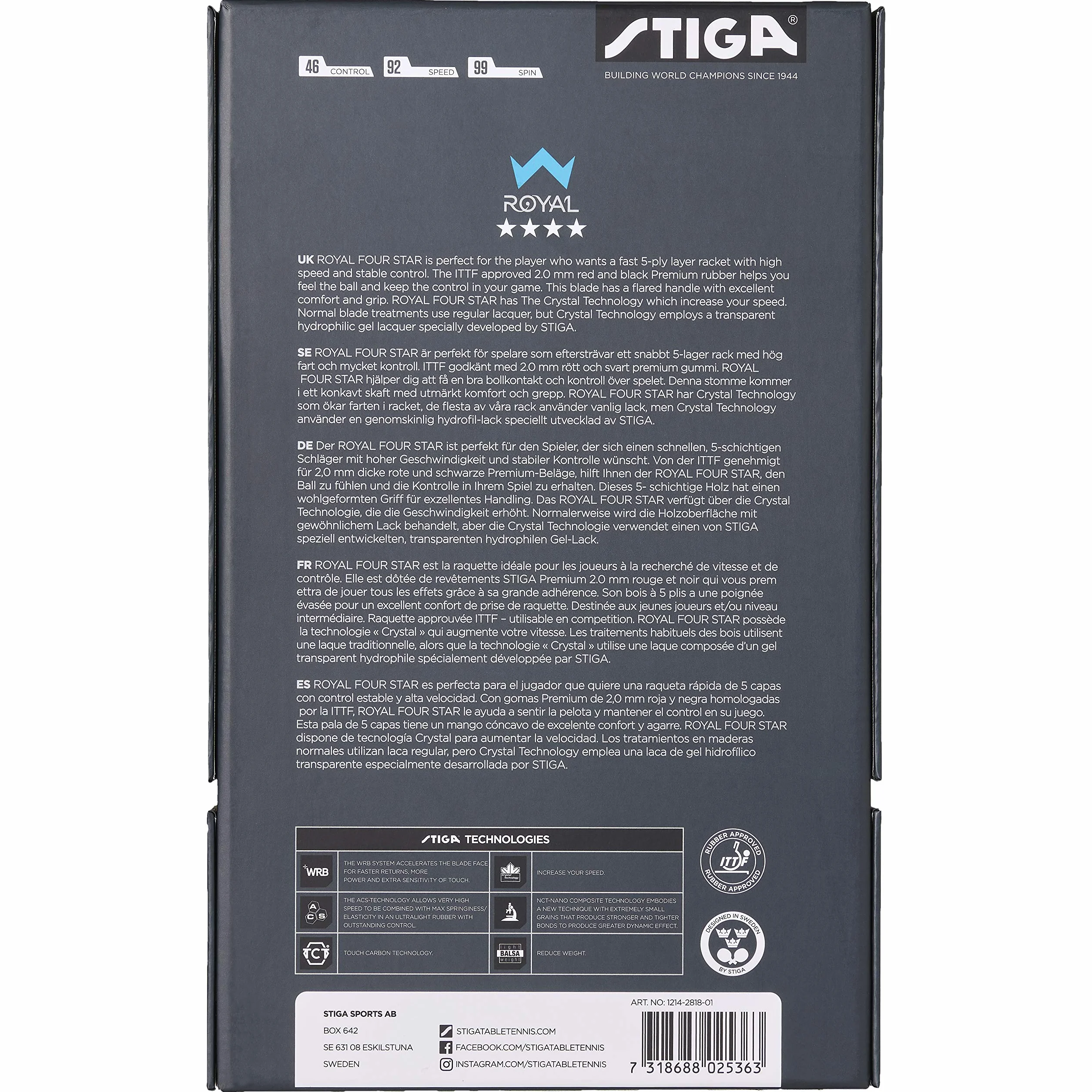 Stiga Uniseks Royal Four Star 1214-2818-01 Rakietka do Tenisa Stołowego, Czerwony/Czarny