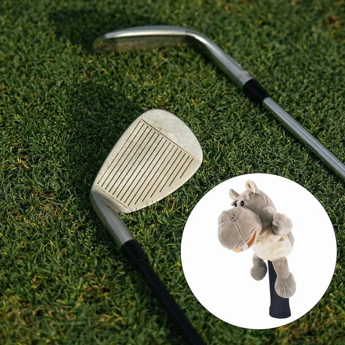 Alnicov Szary pokrowiec na główkę kija golfowego w kształcie hipopotama Nowatorski pokrowiec na główkę kierowcy Animal Driver Uniwersalne akcesoria ochronne do kijów golfowych