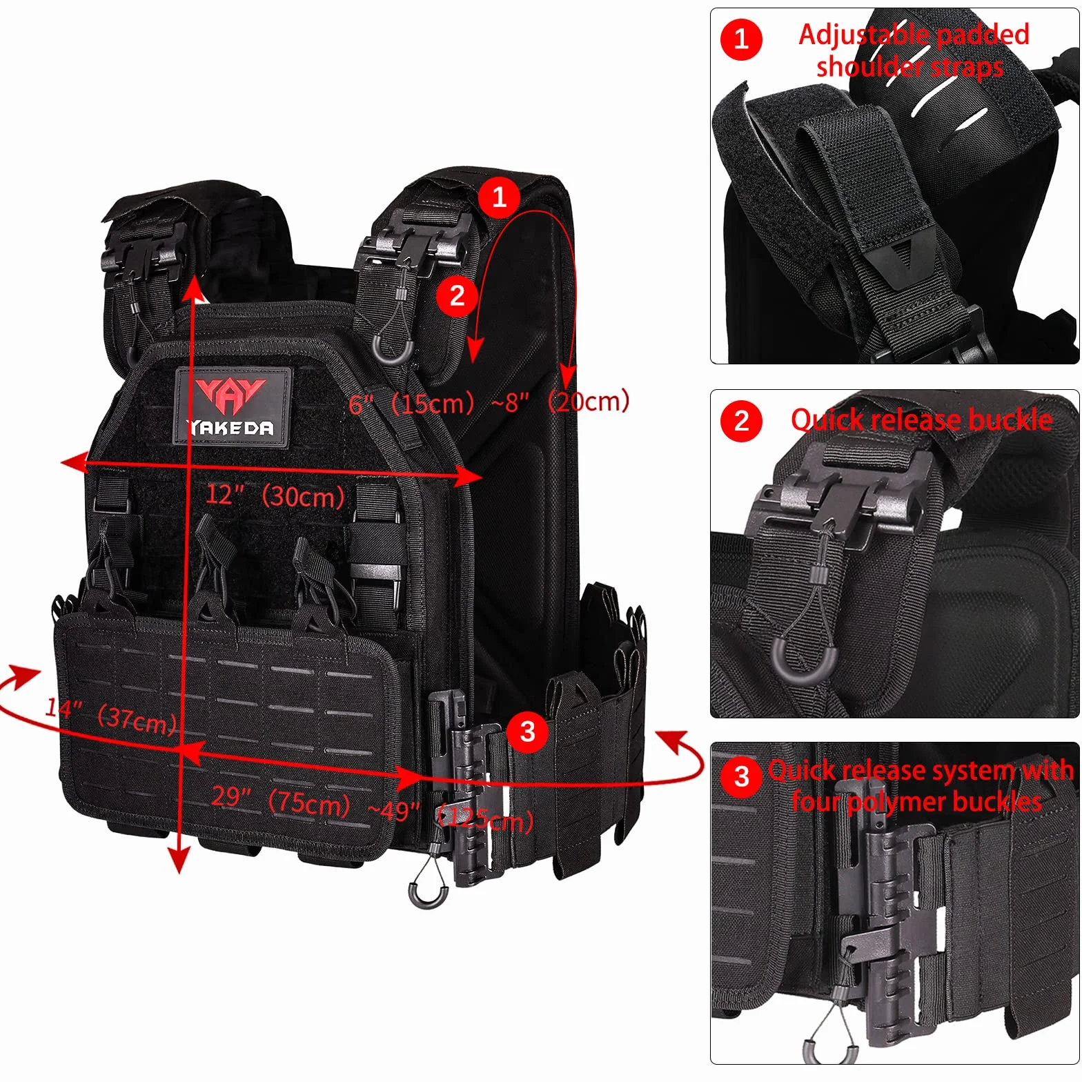 vAv YAKEDA Kamizelka taktyczna dla mężczyzn, wojskowa, nylon 1000D, szybkie zapięcie, cięcie laserowe, modułowa kamizelka Multicam lekka kamizelka