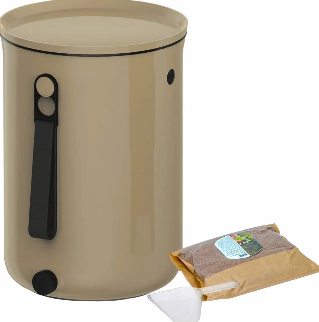 Skaza Bokashi Organko 2 (9,6 litra) Bio kosz na śmieci | Zestaw startowy do odpadów kuchennych i kompostowania + 1 kg aktywator do fermentacji EM (Cappuccino)