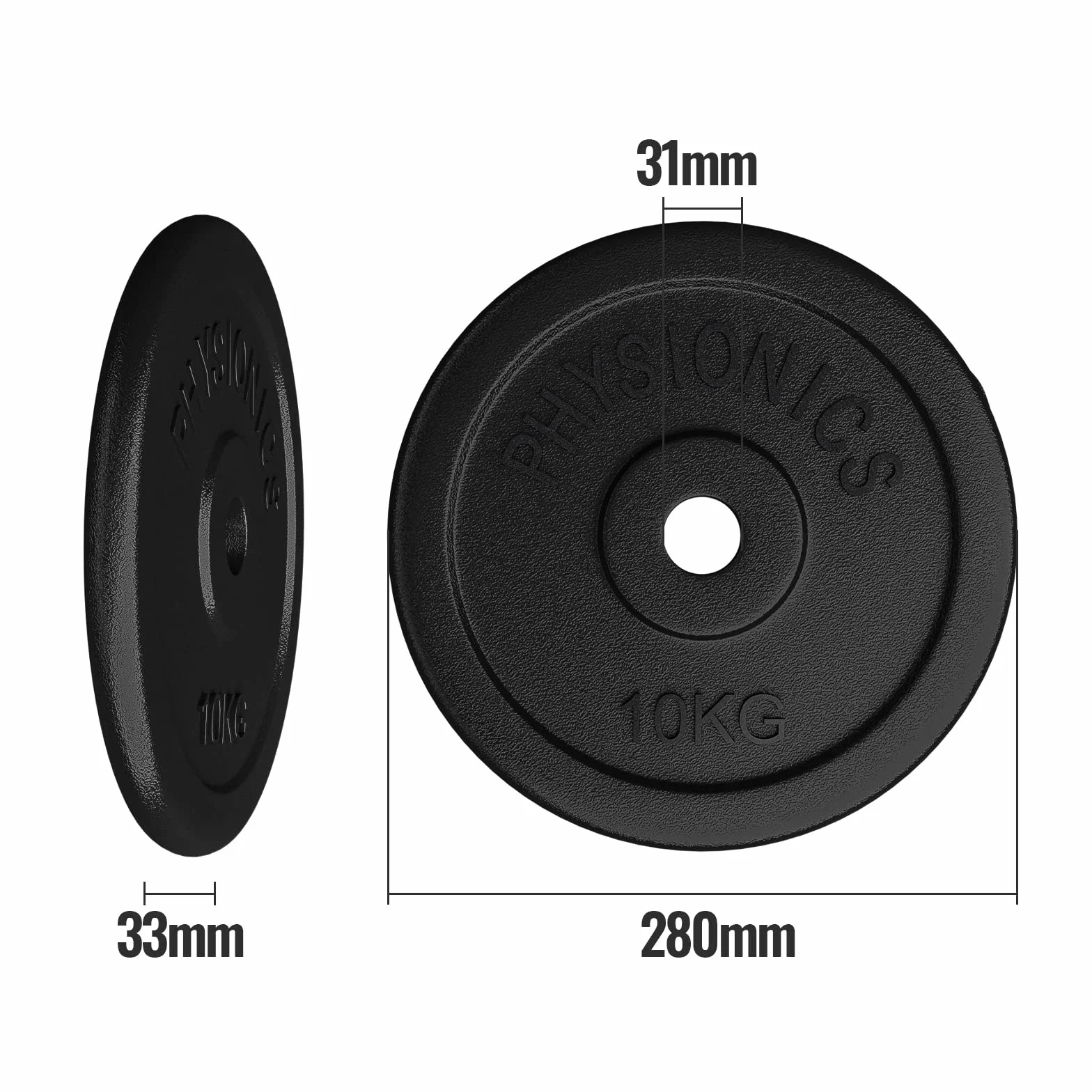 Physionics® Zestaw żeliwnych krążków do hantli – 2x5/4x5/6x5/2x10/4x10/6x10/2x15/6x15/6x15/2x20/4x20/6x20 kg, średnica otworu 30 mm, do hantli długich i krótkich – zestaw obciążników
