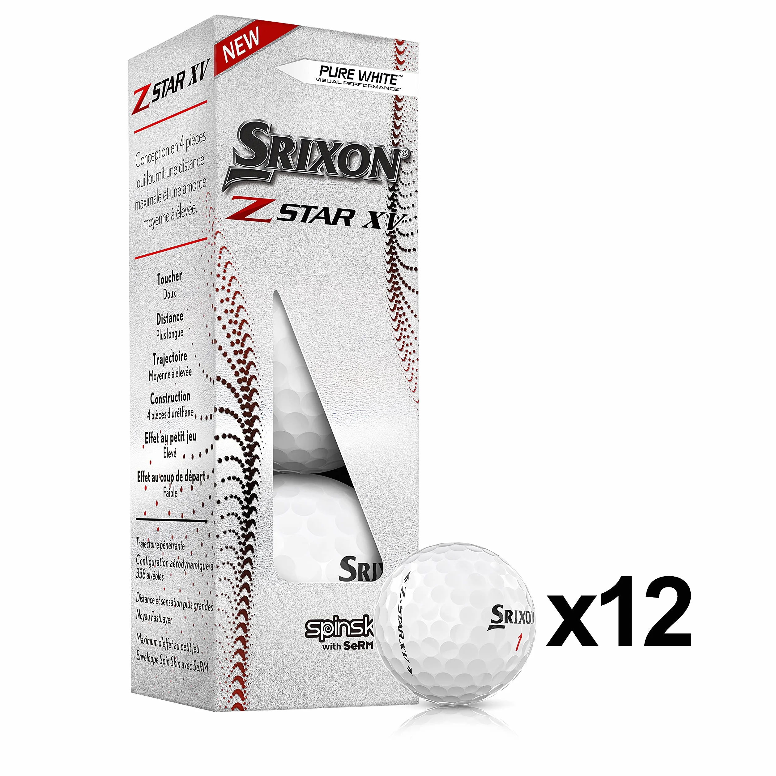 Srixon New Z Star XV 7 – kilkanaście piłek golfowych premium, poziom tras, wydajność, uretan, 4 sztuki, akcesoria golfowe premium i prezenty golfowe