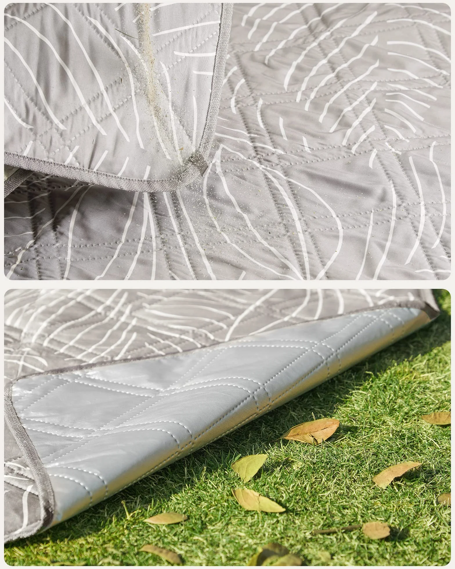 SONGMICS GCM010B02 Koc piknikowy 200 x 200 cm, z 4 śledziami, duża mata piknikowa do parku, na plażę, wodoodporny, można prać w pralce, składany, wzór liści, khaki