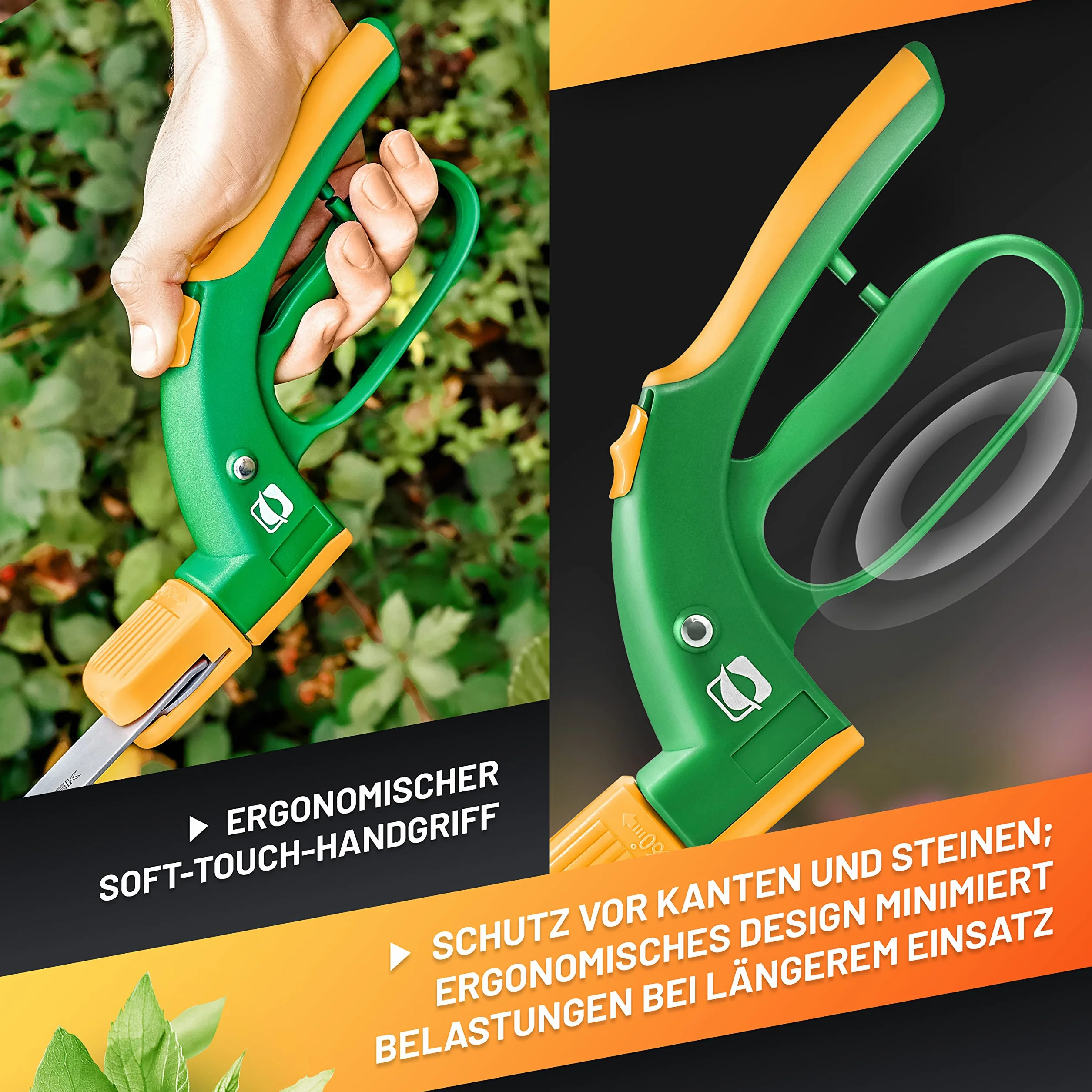 GRÜNTEK nożyce do trawy Jerzyk/Segler 380 mm TEFLON 360° obrotowa głowica tnąca, powlekana teflonem, ochrona dłoni, wygodne nożyce do trawy, 21 dni zwrotu pieniędzy